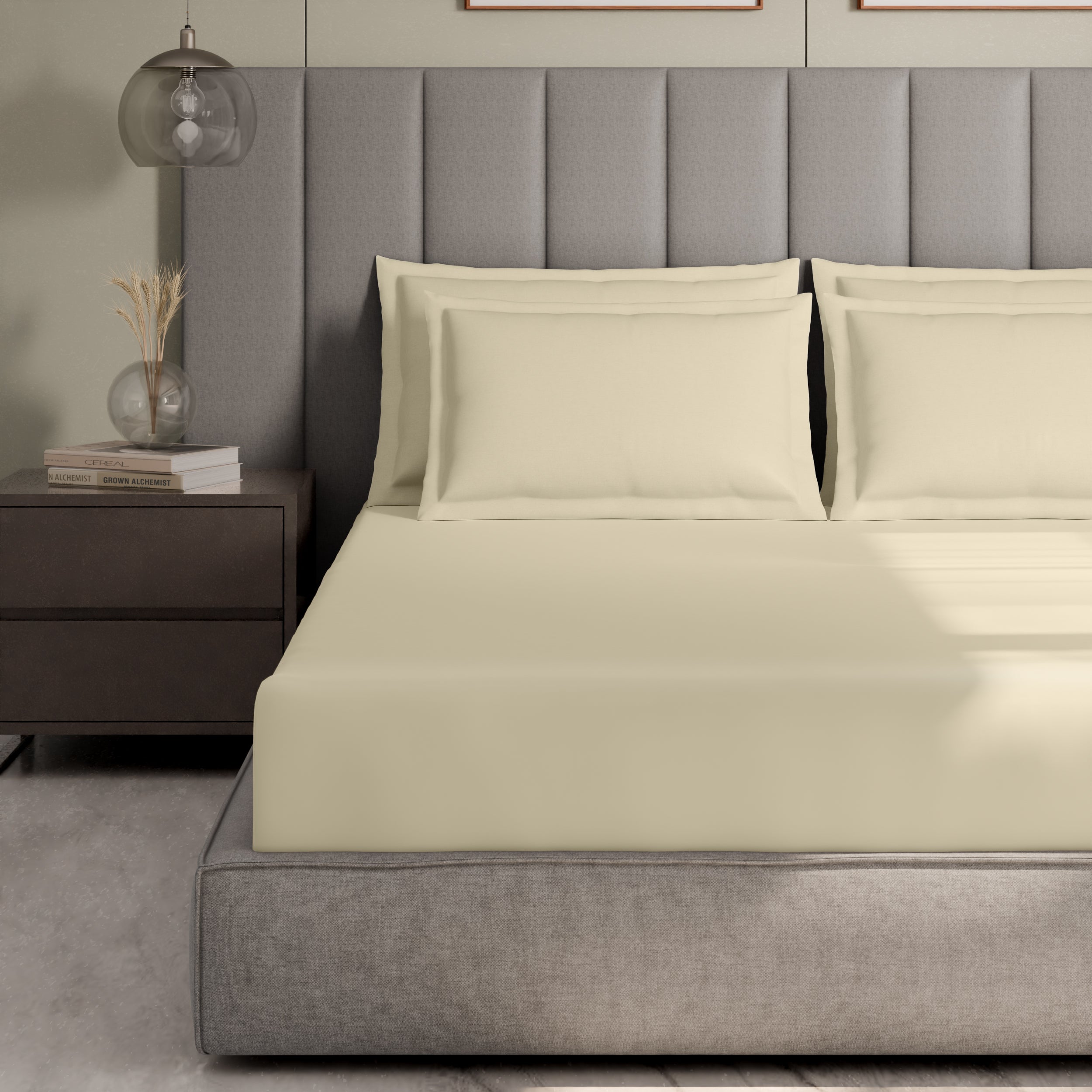 Swaas 100% Pure Cotton 600TC Fitted Sheet Set - Butter Cream