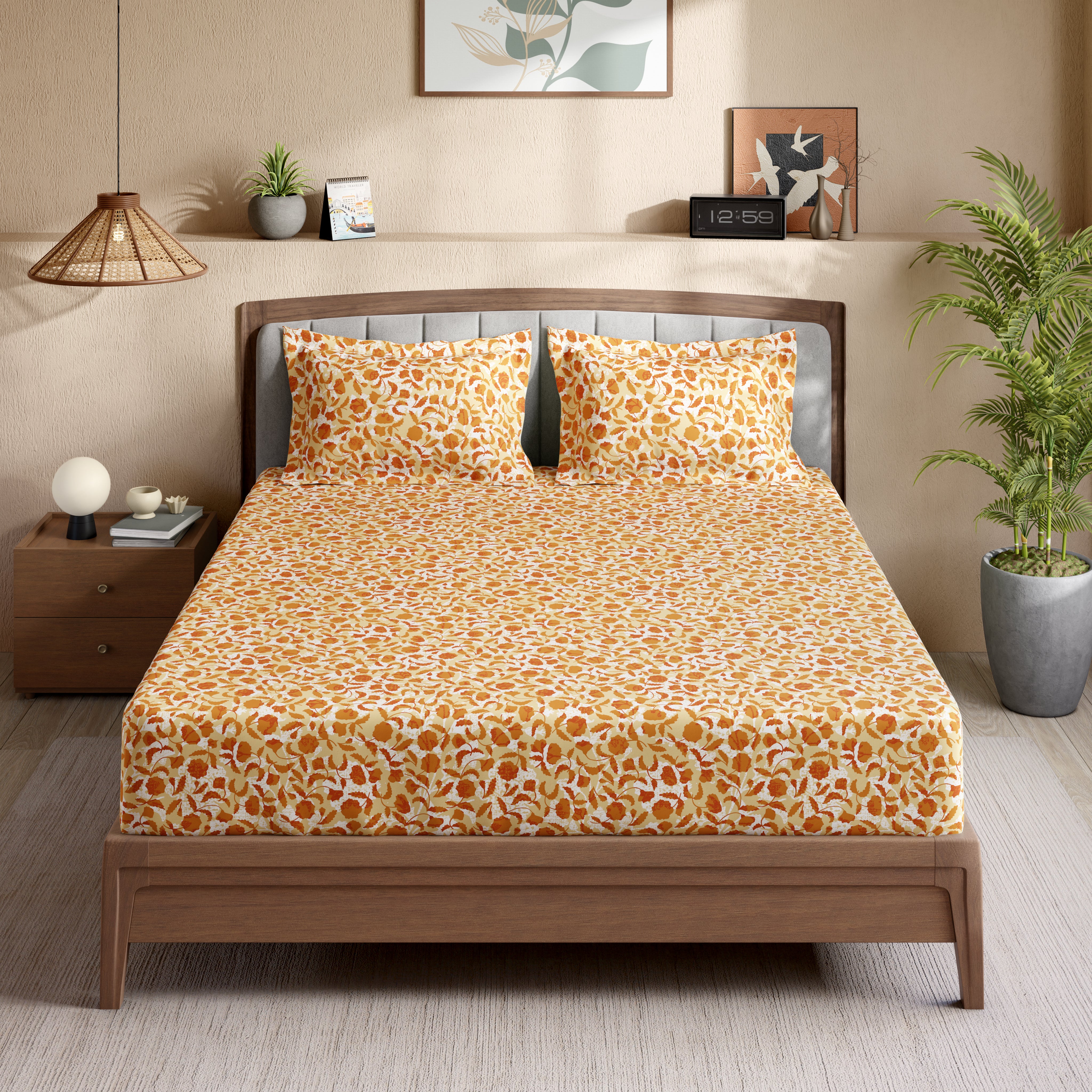 Swaas 100% Pure Cotton Luma 200 TC Fitted Sheet Set - Gold