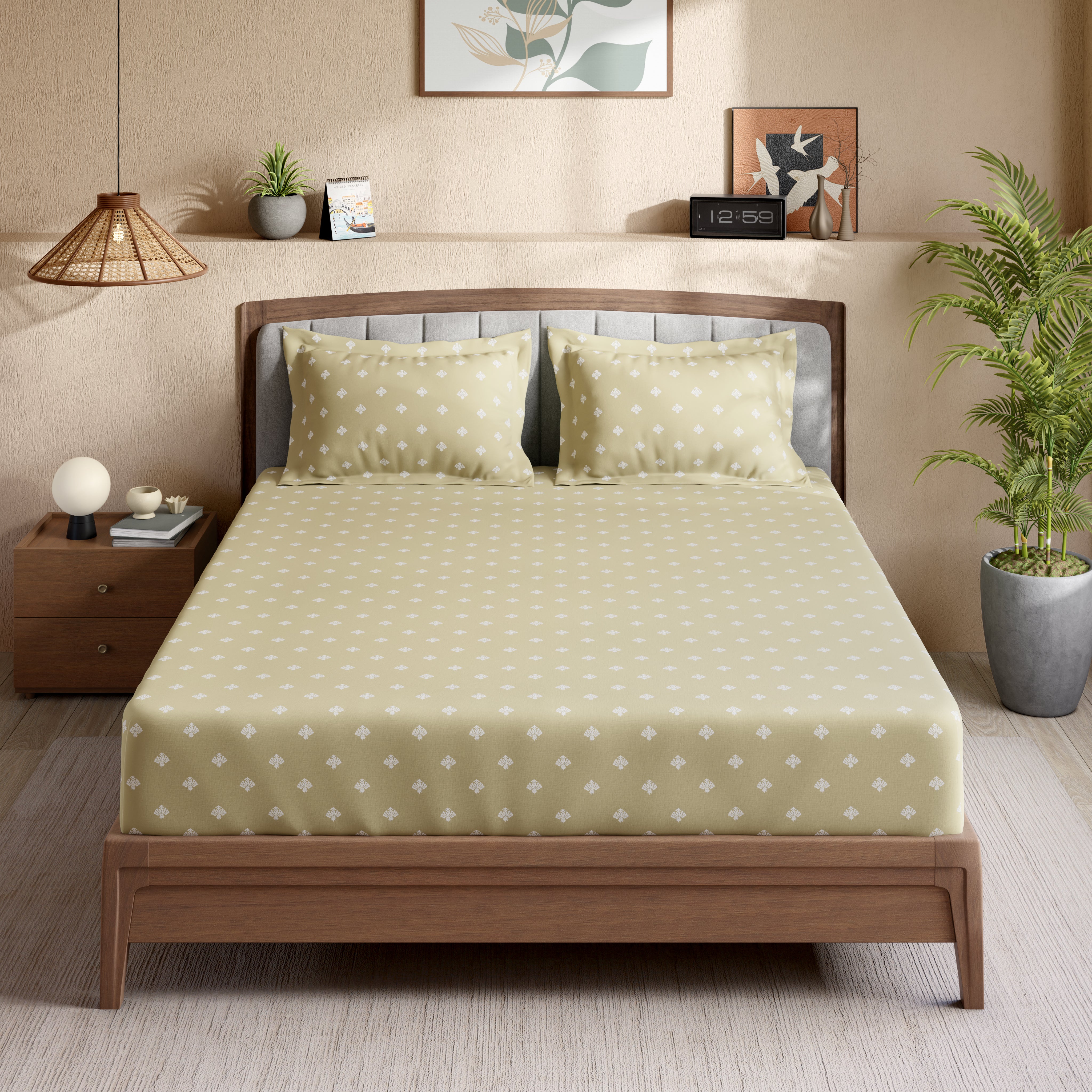 Swaas 100% Pure Cotton Anika 200 TC Fitted Sheet Set - Latte