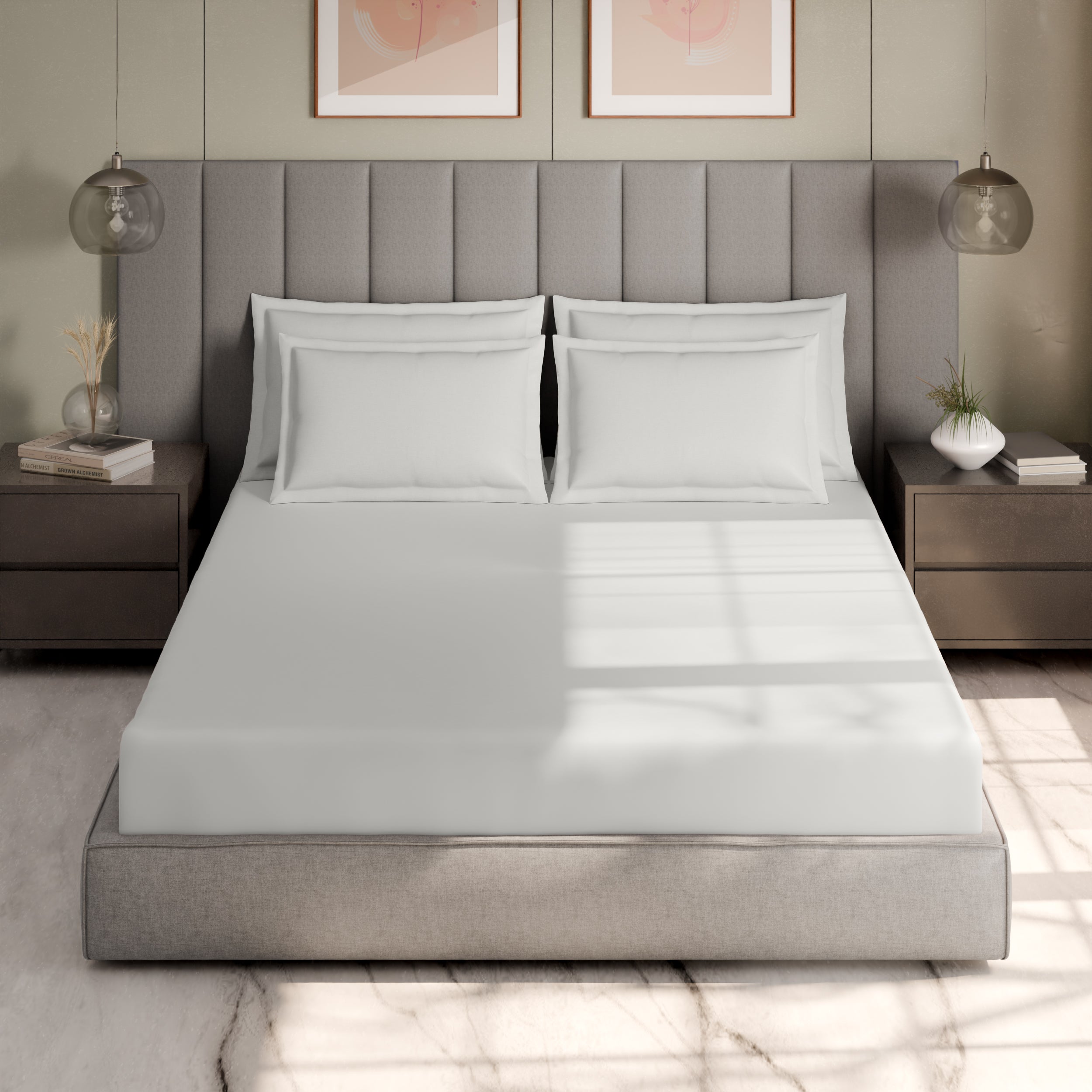 Swaas 100% Pure Cotton 600TC Fitted Sheet Set - White