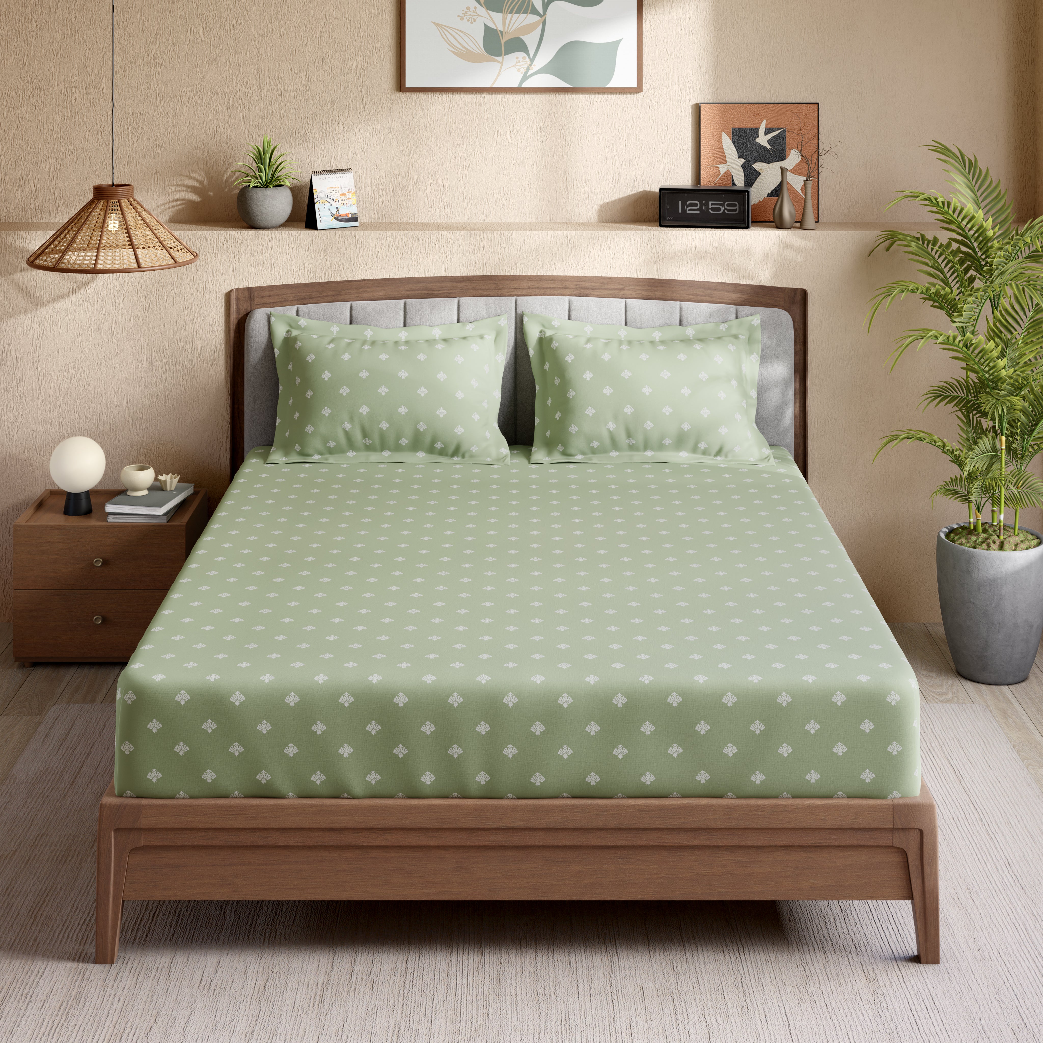 Swaas 100% Pure Cotton Anika 200 TC Fitted Sheet Set - Green