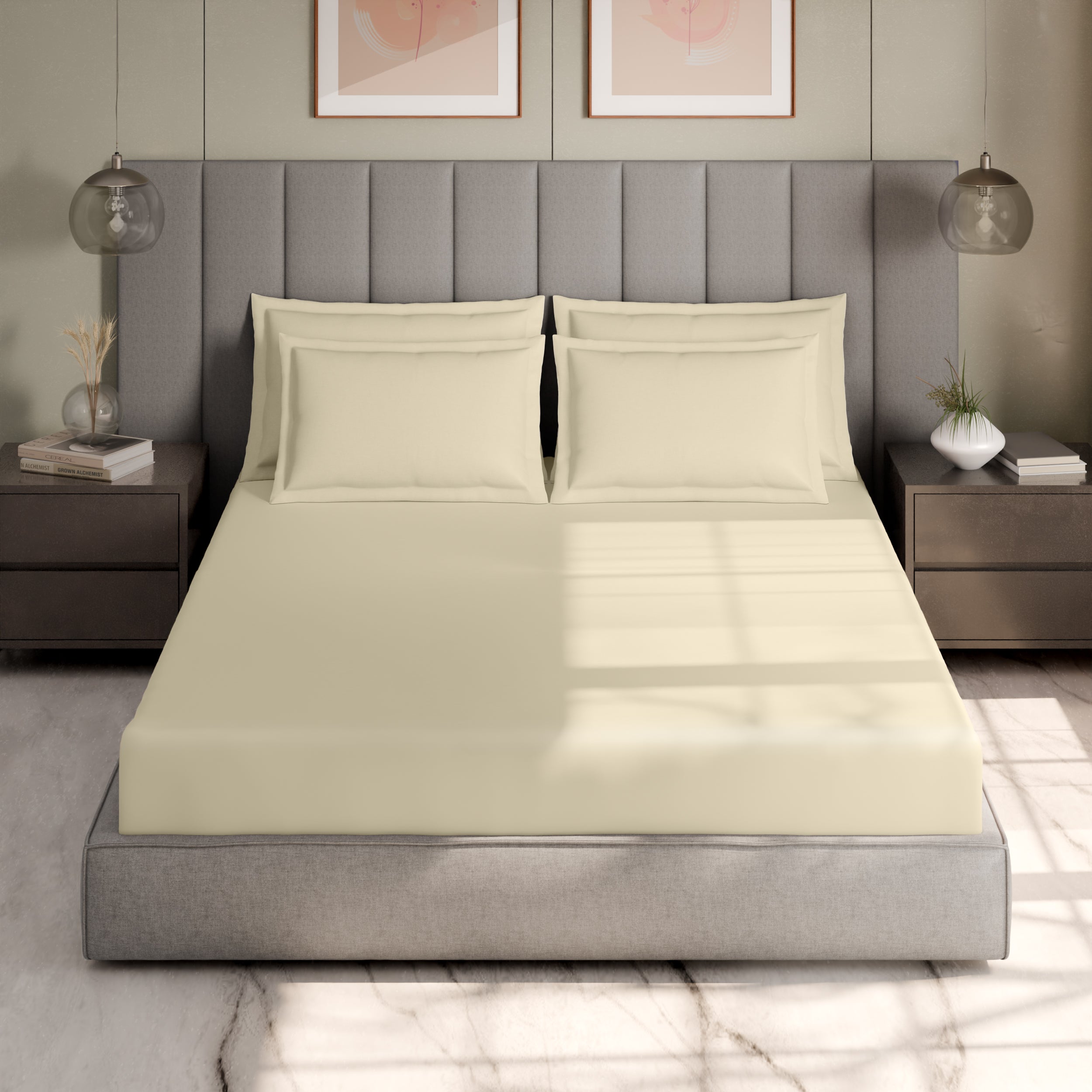 Swaas 100% Pure Cotton 600TC Fitted Sheet Set - Butter Cream