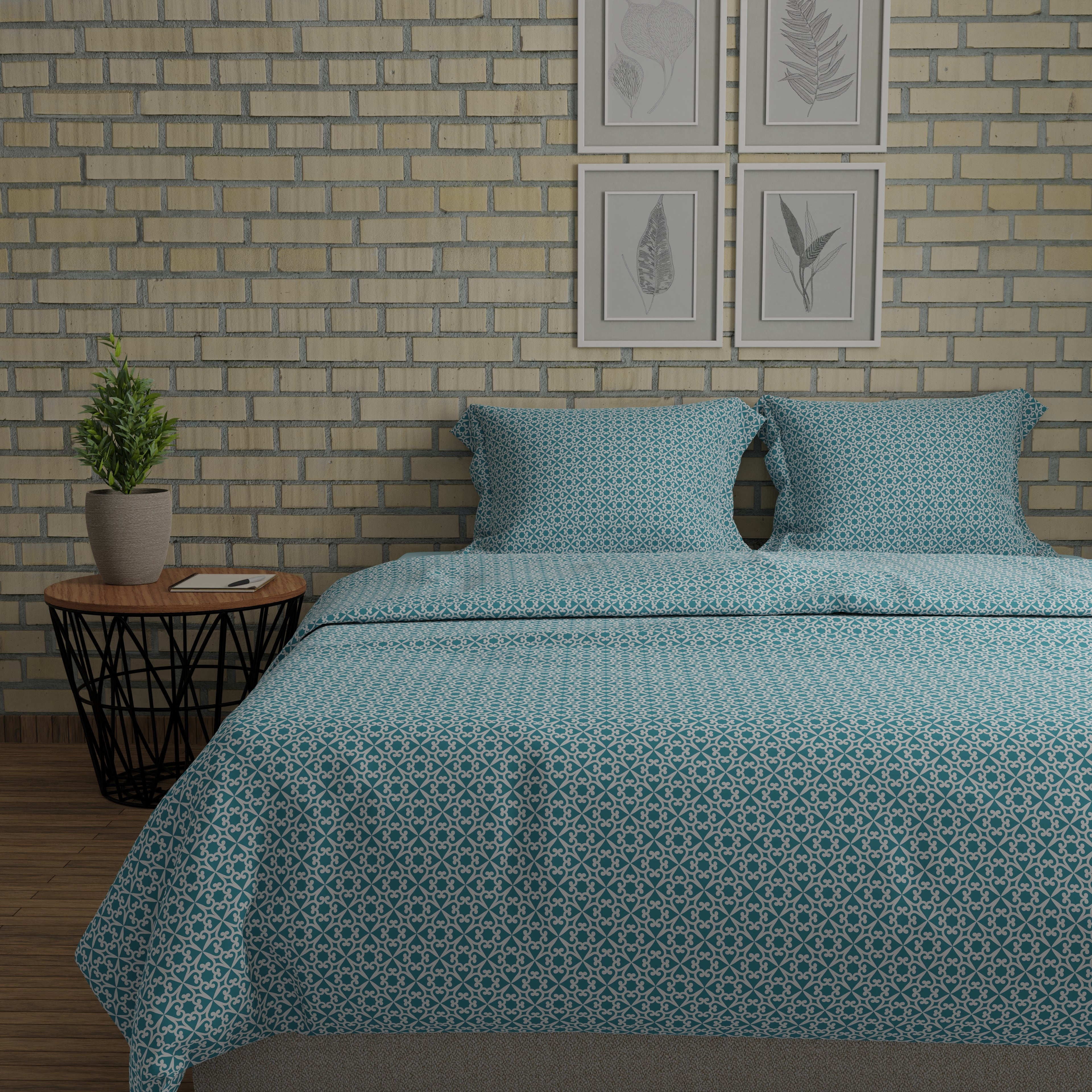 200 TC 100% Pure Cotton Floraline Dynamics Blue Bedsheet Set