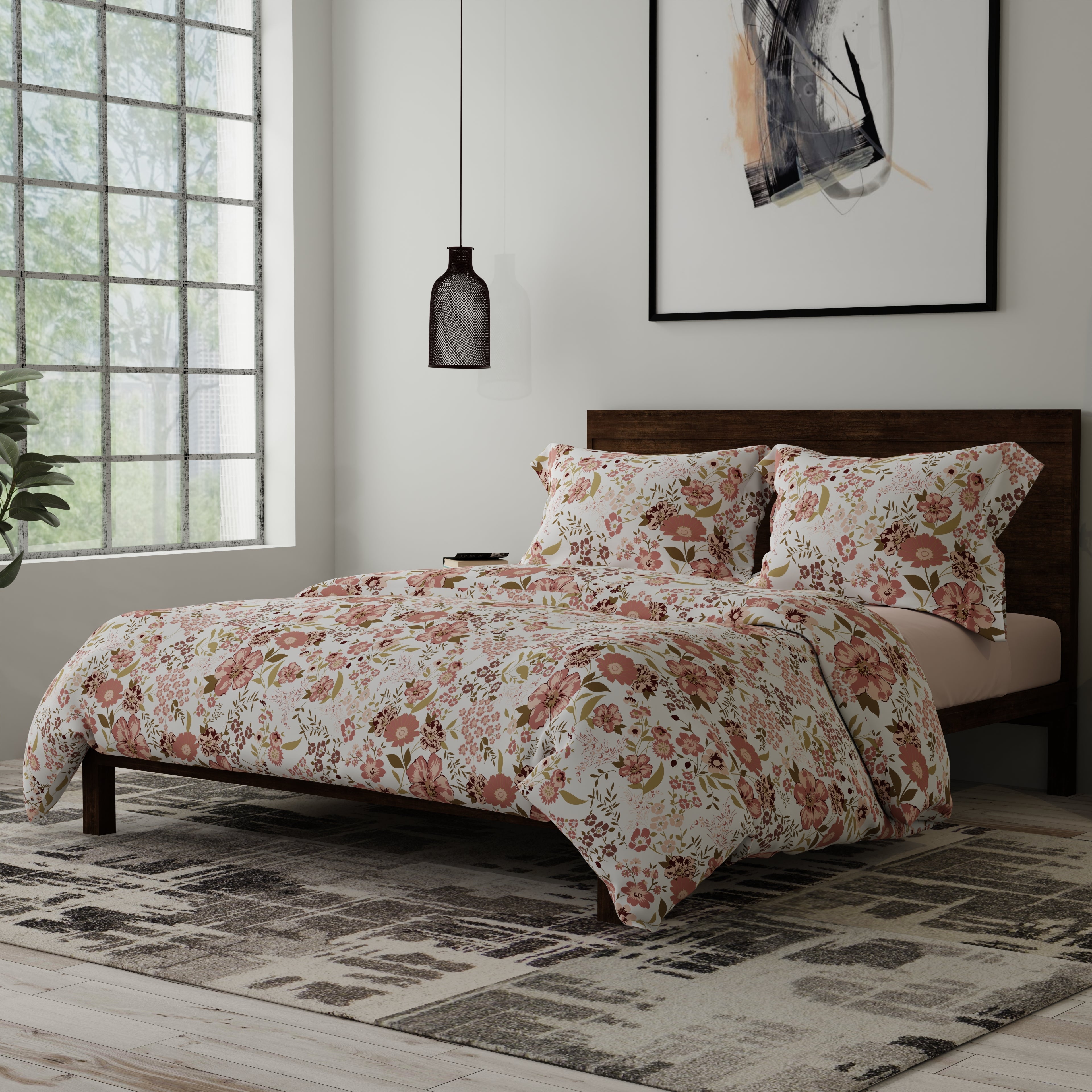 200 TC 100% Pure Cotton Garden Gala Pink Bedsheet Set