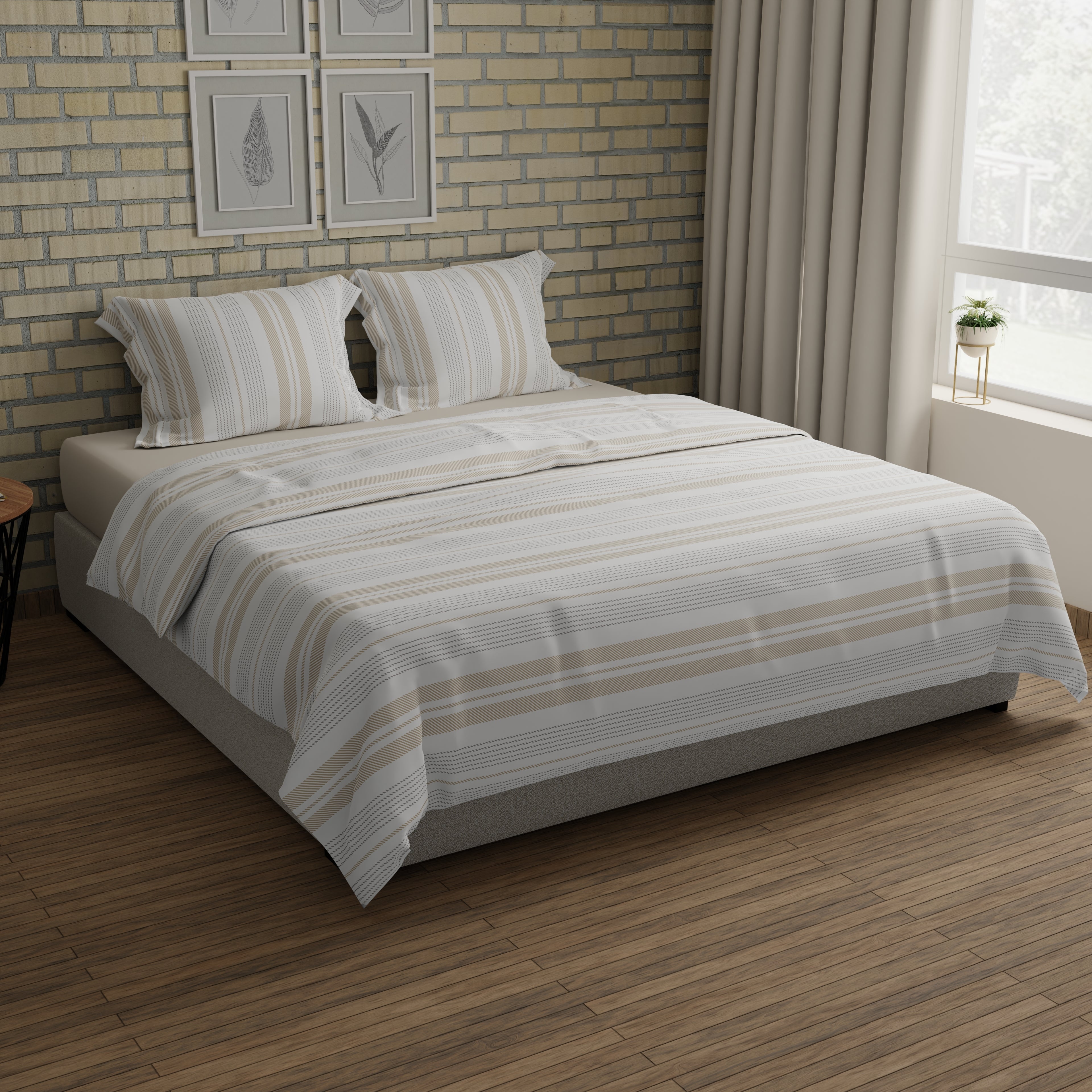 200 TC 100% Pure Cotton Horizon Harmony Brown Bedsheet Set