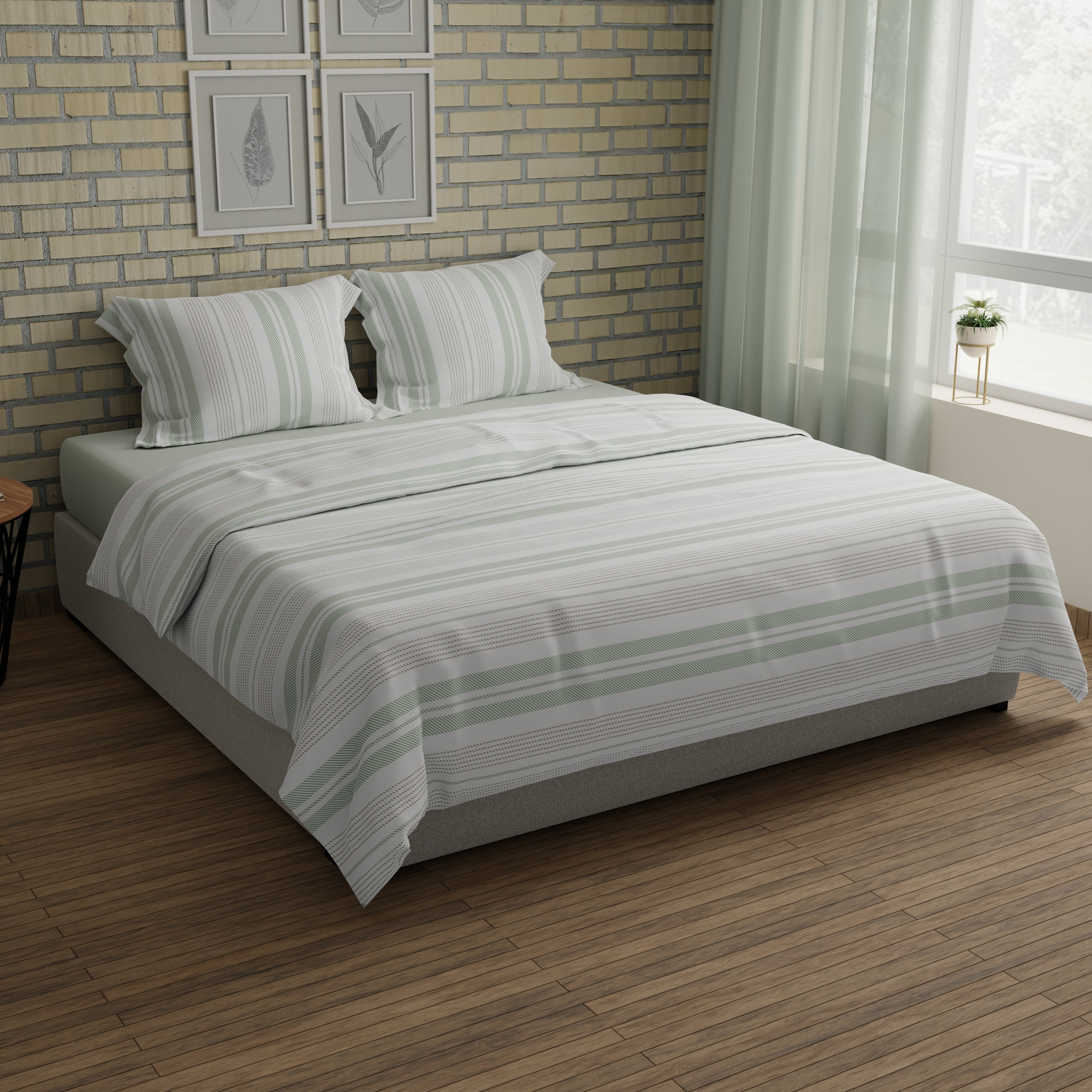 200 TC 100% Pure Cotton Horizon Harmony Green Bedsheet Set