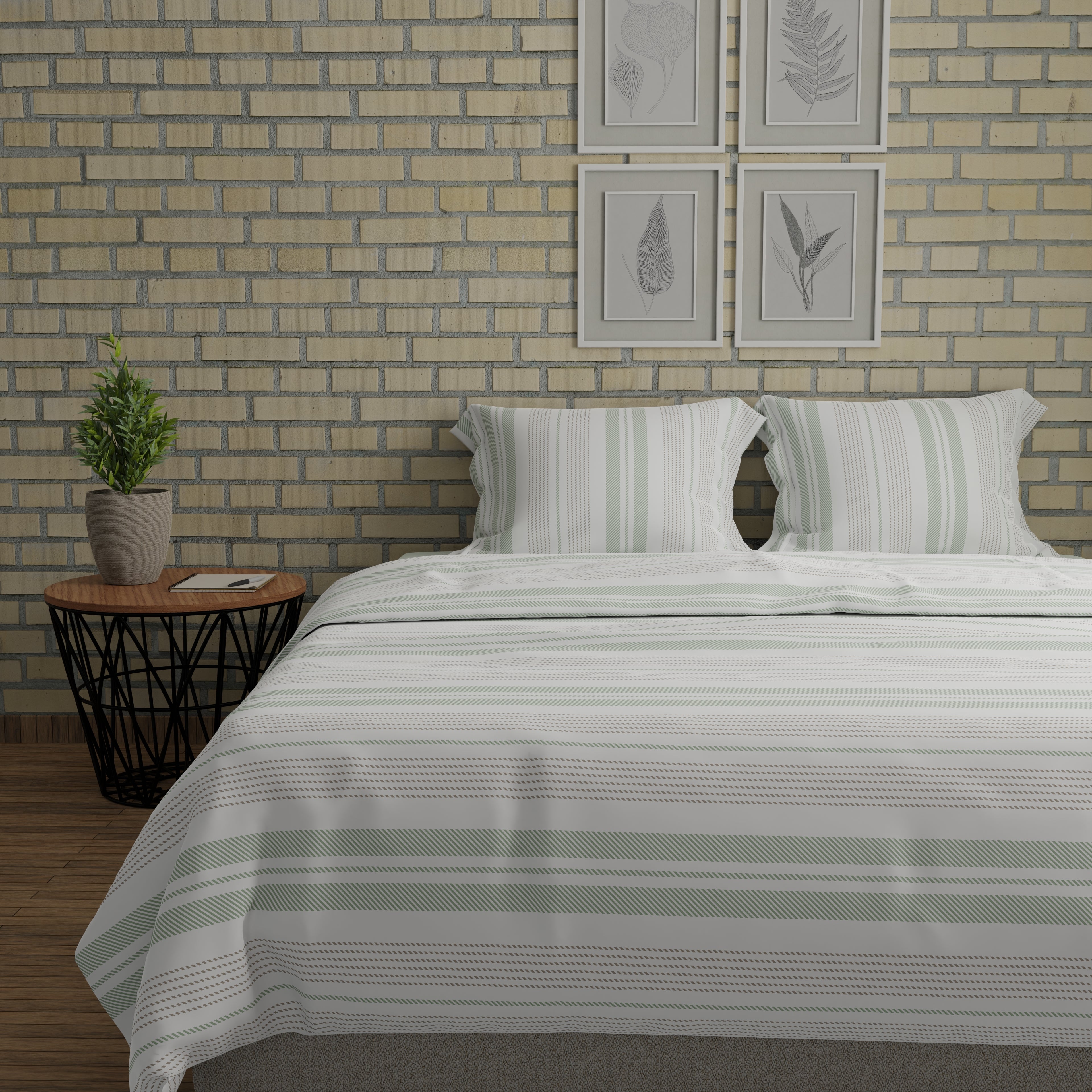 200 TC 100% Pure Cotton Horizon Harmony Green Bedsheet Set