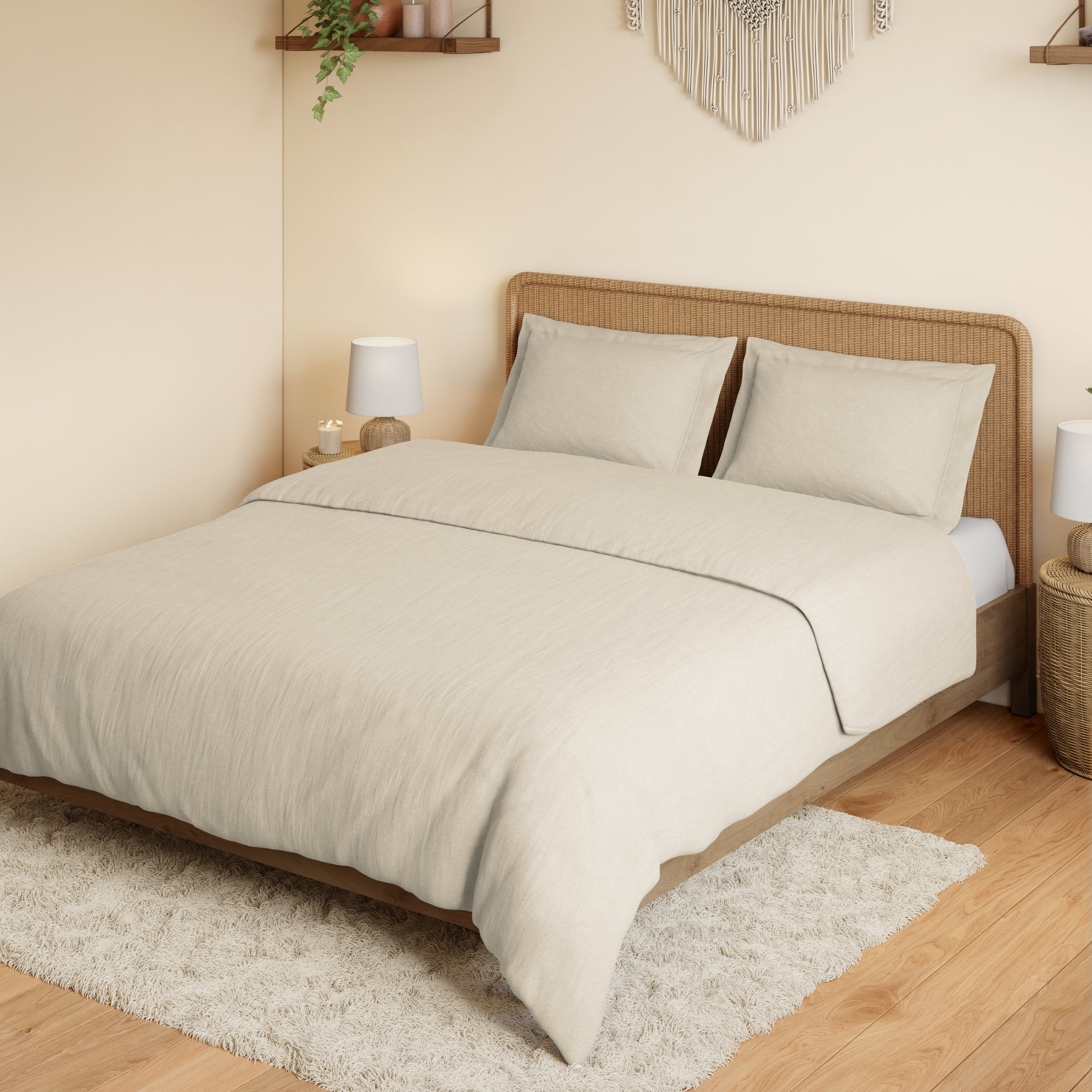 Pearled Ivory Linen Cotton Bedsheet Set