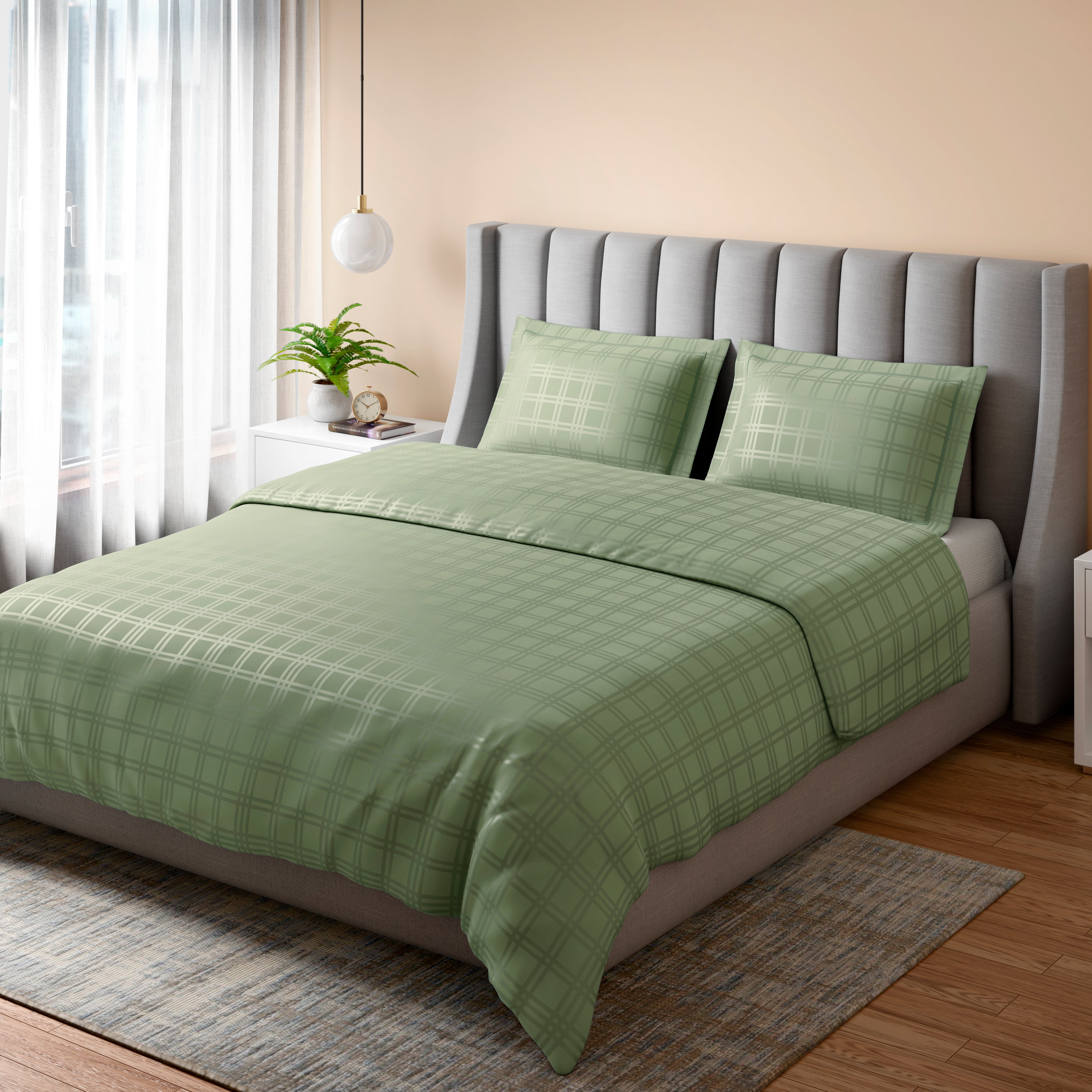 400 TC 100% Cotton Checks Green Bedsheet Set