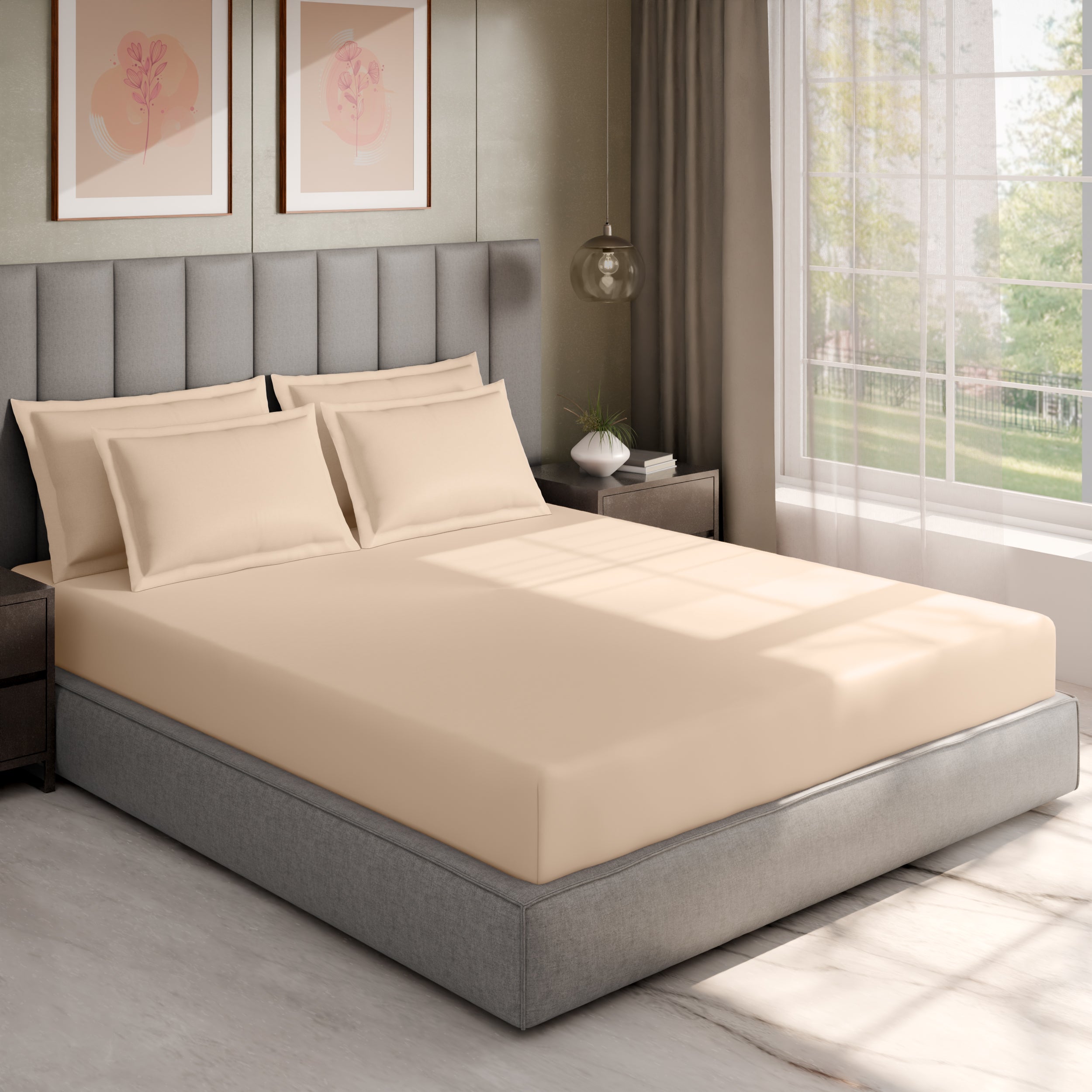 Swaas 100% Pure Cotton 600TC Fitted Sheet Set - Pale Dogwood