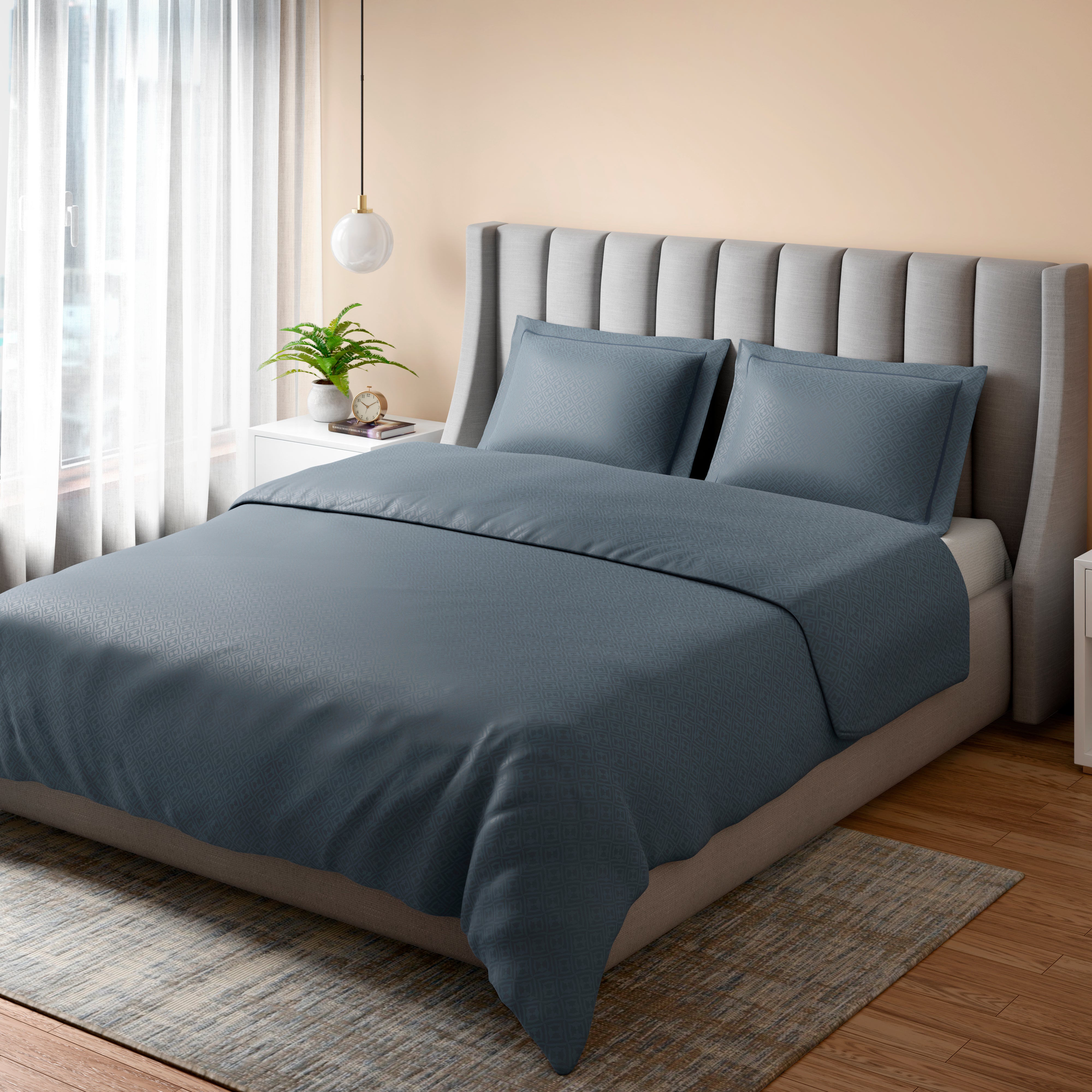 400 TC 100% Cotton Mizo Blue Bedsheet Set