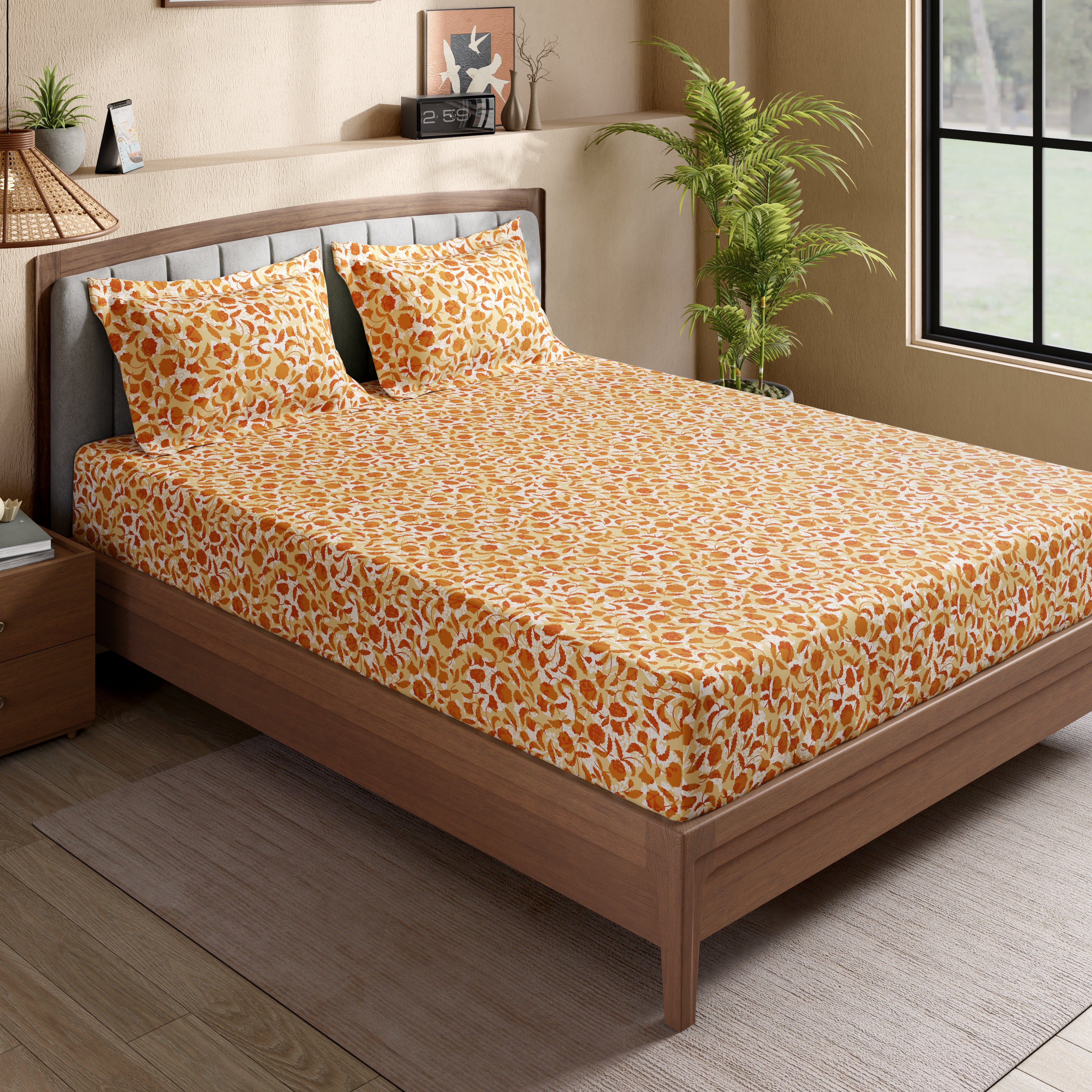 Swaas 100% Pure Cotton Luma 200 TC Fitted Sheet Set - Gold
