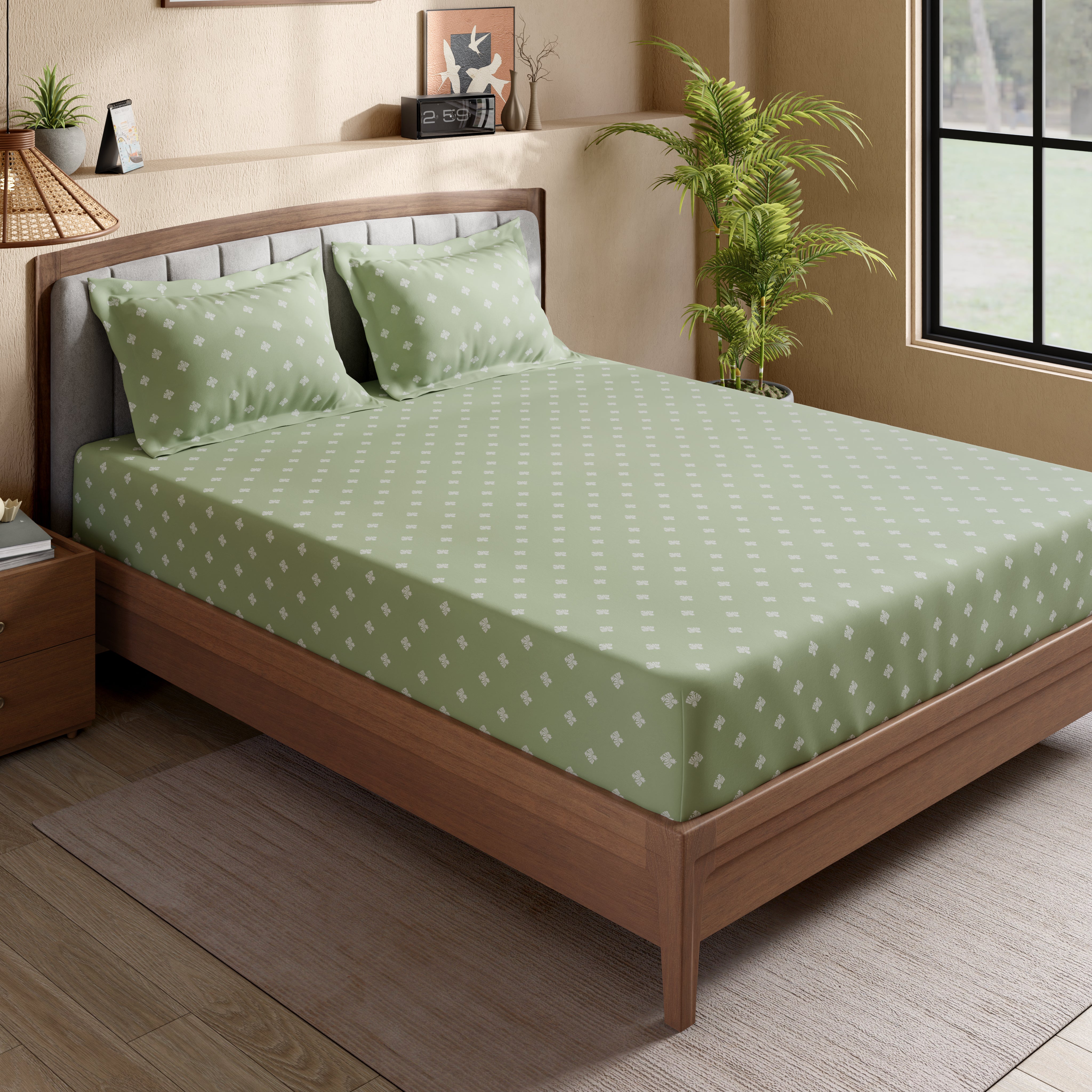 Swaas 100% Pure Cotton Anika 200 TC Fitted Sheet Set - Green