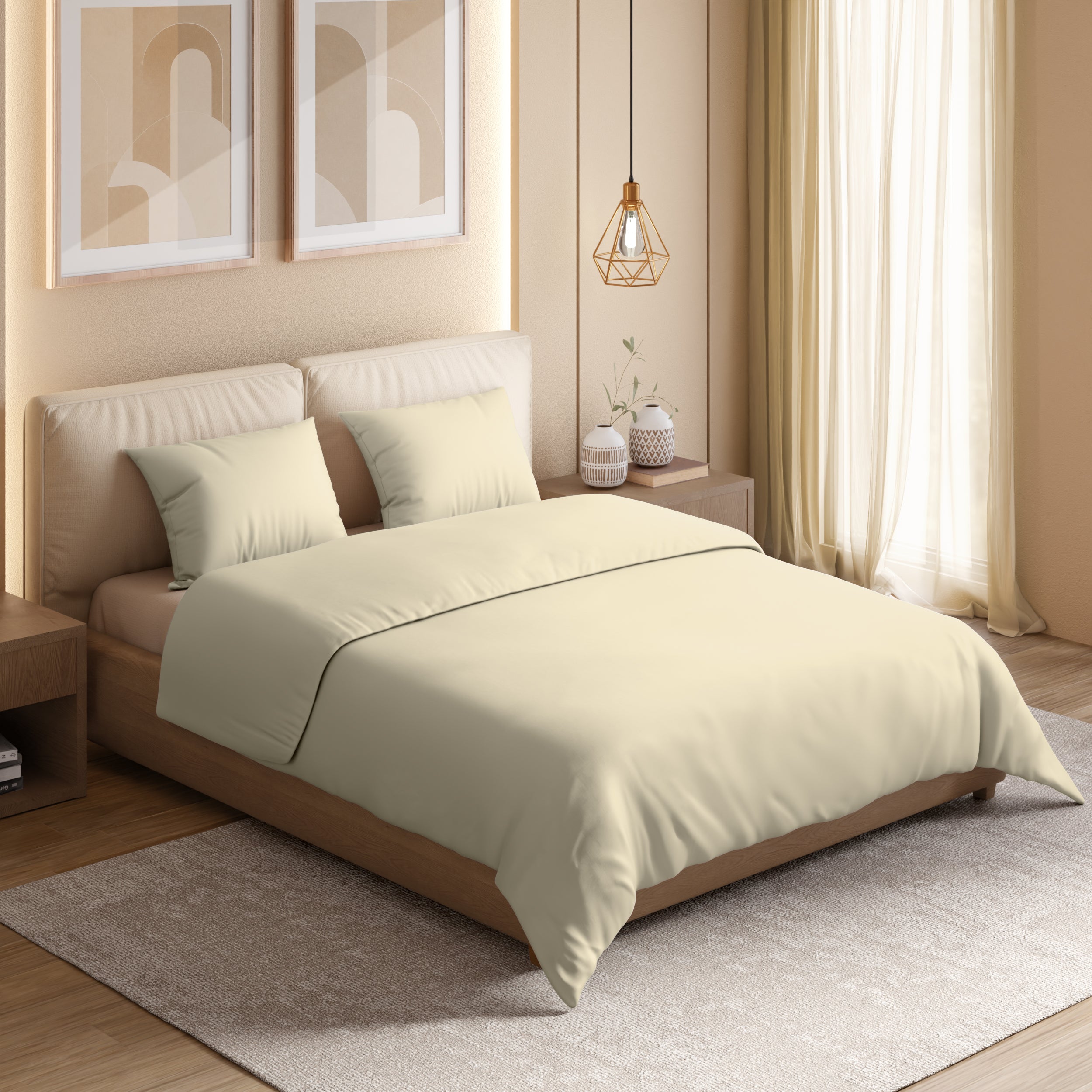 Swaas 100% Pure Cotton 600TC Bedsheet Set - Butter Cream
