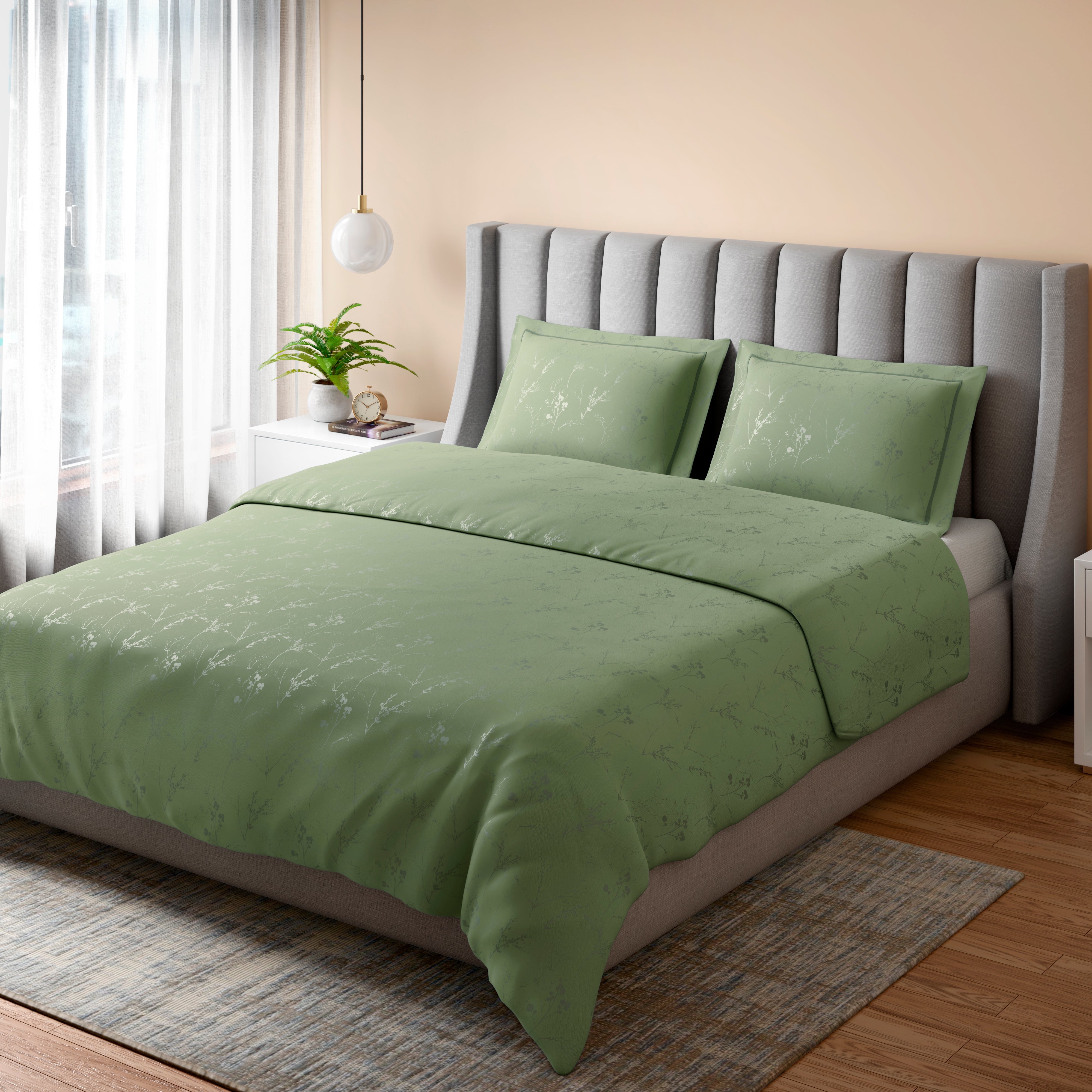400 TC 100% Cotton Ellara Green Bedsheet Set