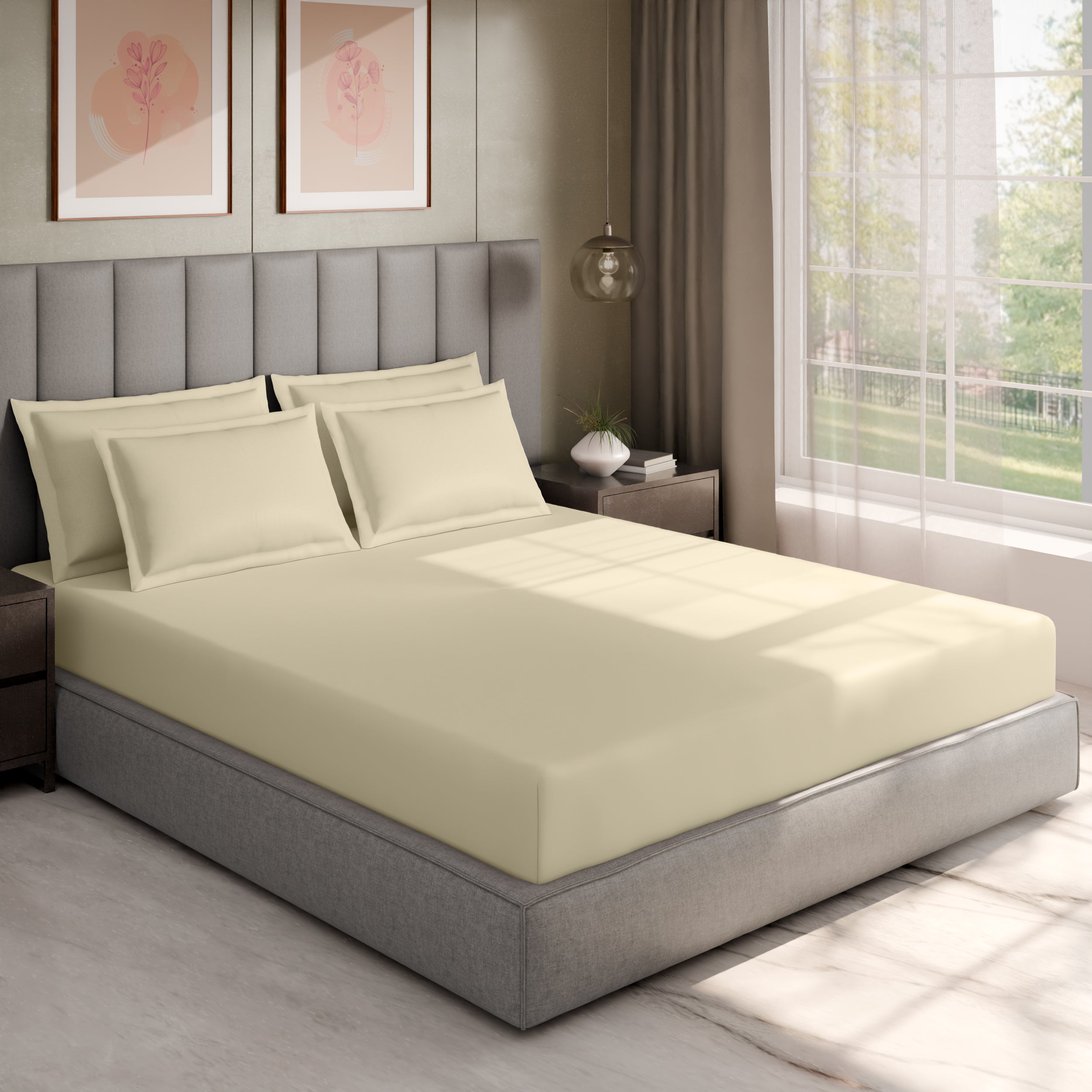 Swaas 100% Pure Cotton 600TC Fitted Sheet Set - Butter Cream