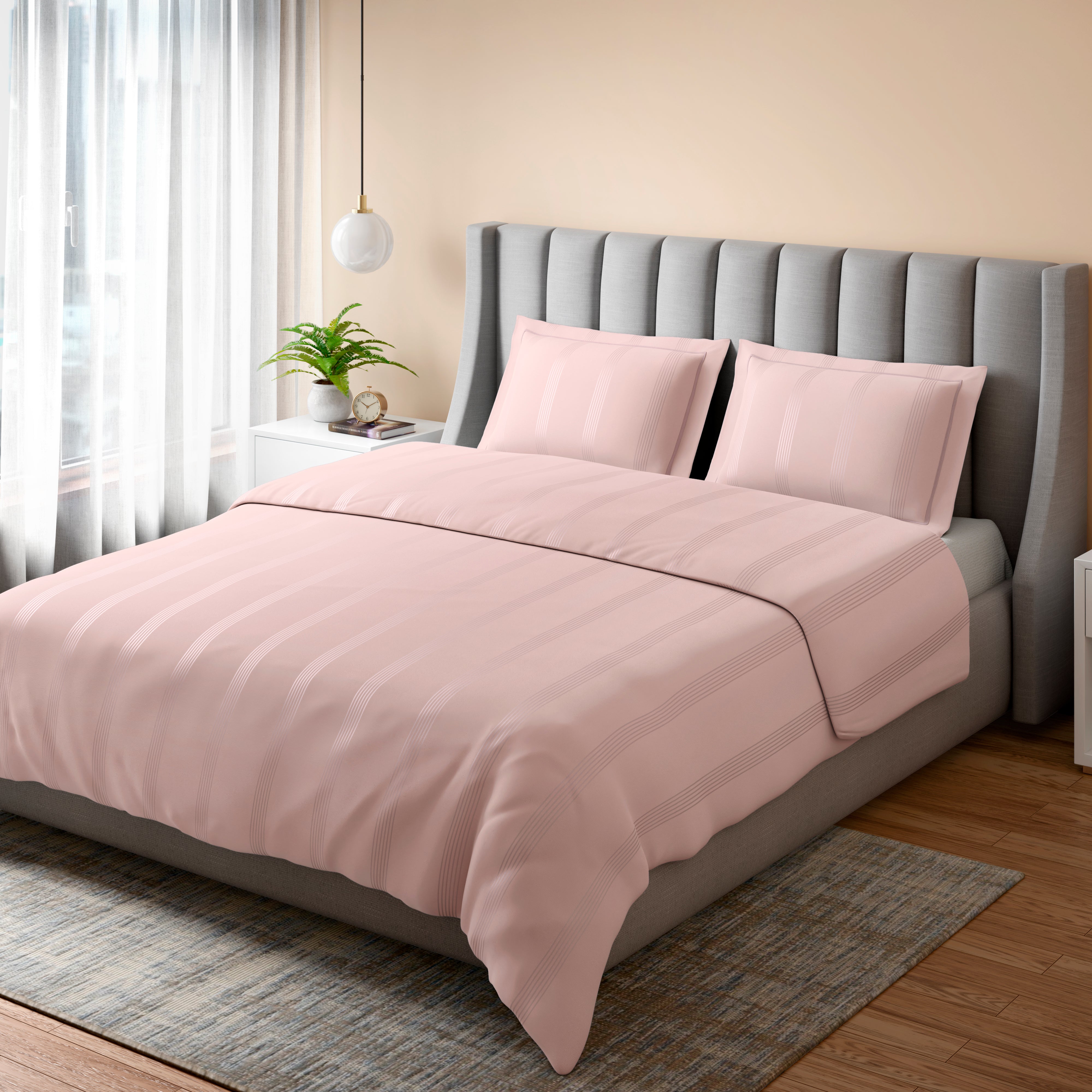 400 TC 100% Cotton Eton Stripes Pink Bedsheet Set