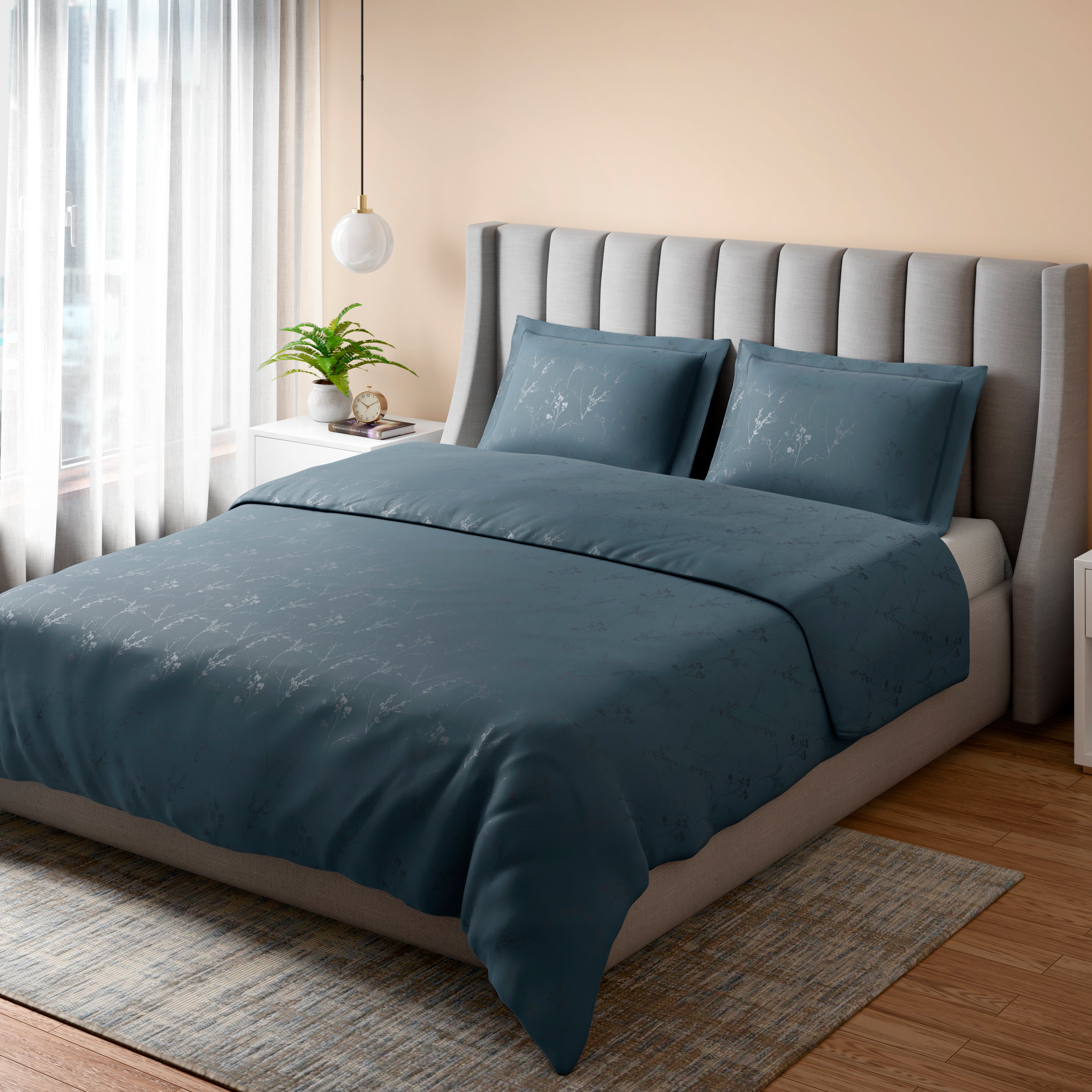 400 TC 100% Cotton Ellara Blue Bedsheet Set