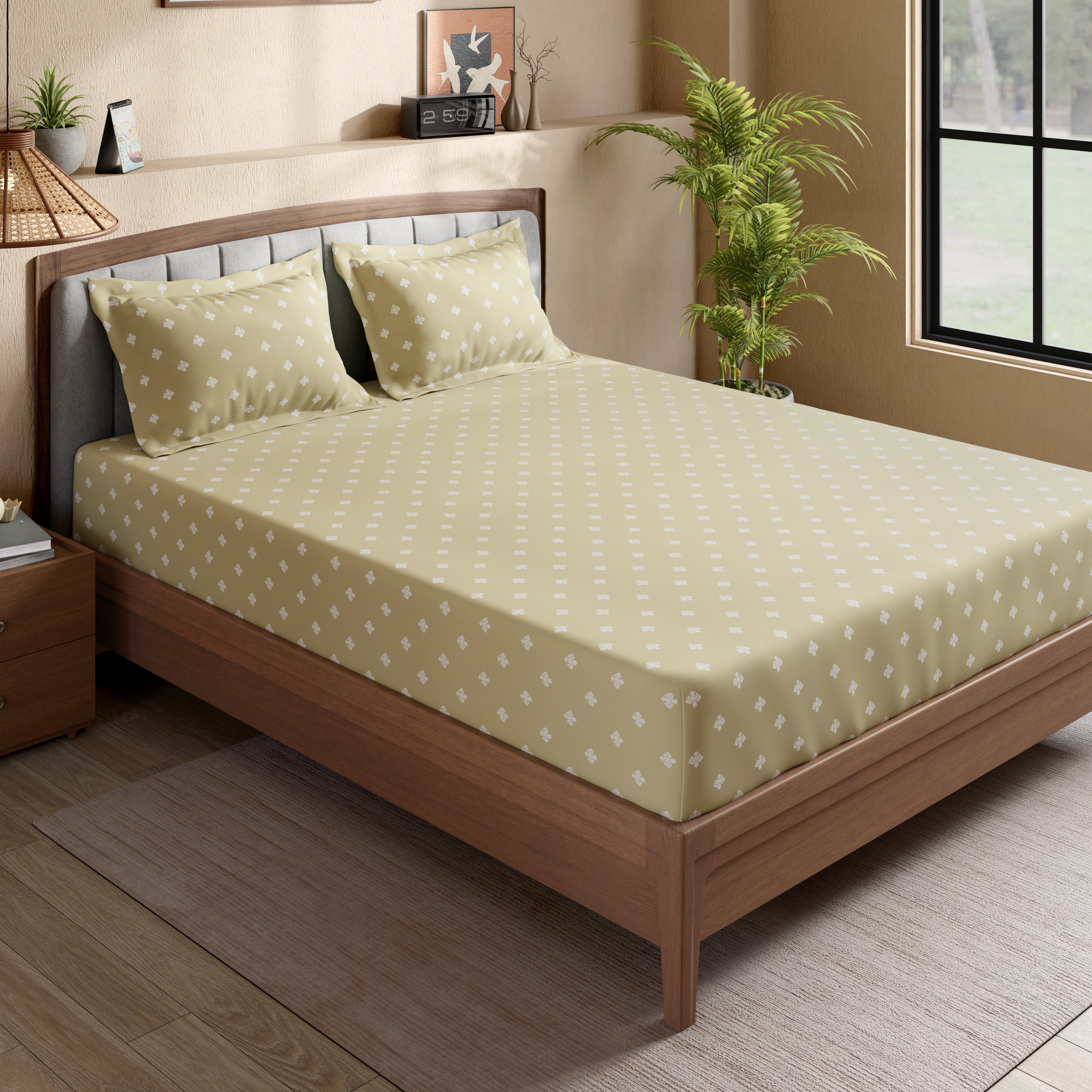 Swaas 100% Pure Cotton Anika 200 TC Fitted Sheet Set - Latte