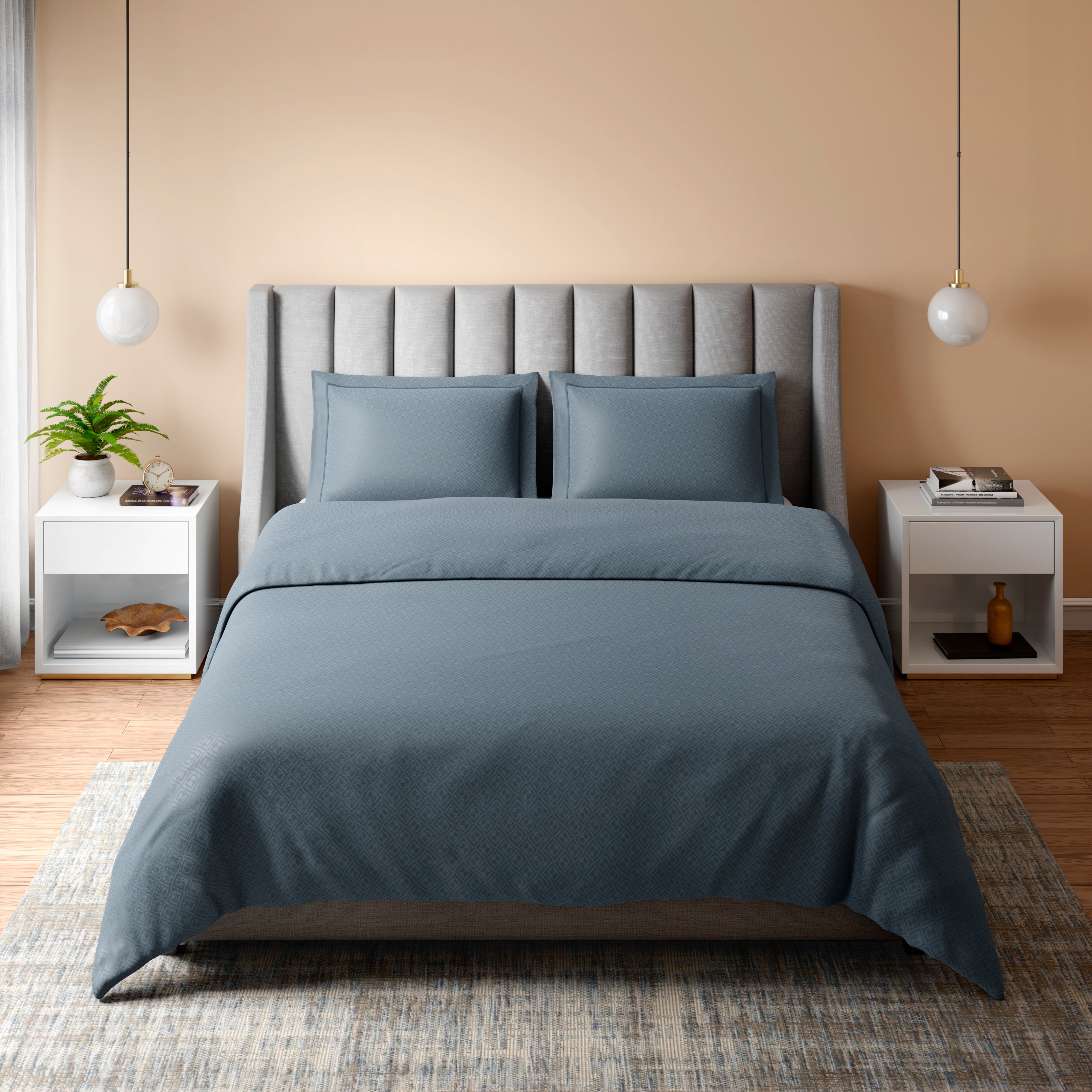 400 TC 100% Cotton Mizo Blue Bedsheet Set