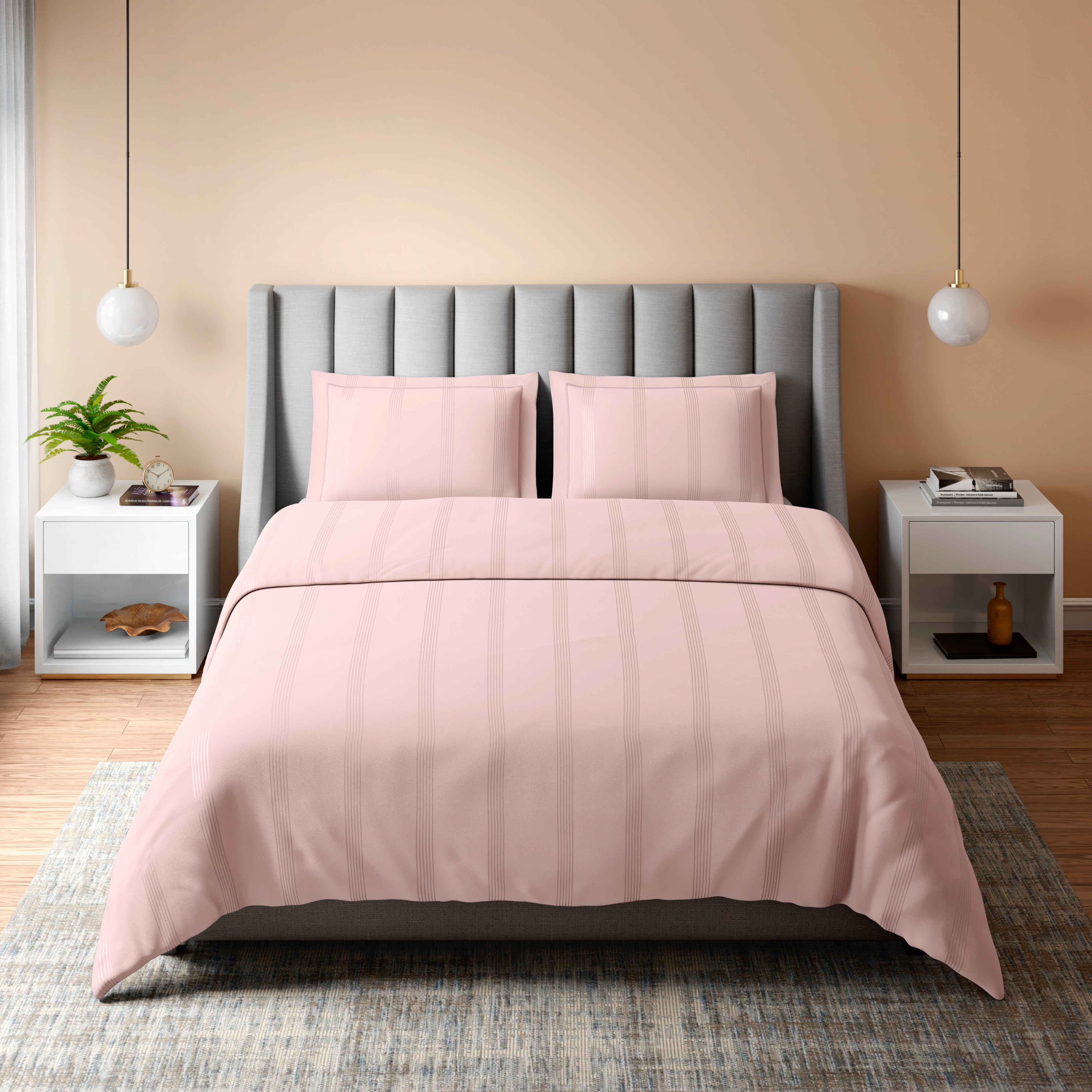 400 TC 100% Cotton Eton Stripes Pink Bedsheet Set