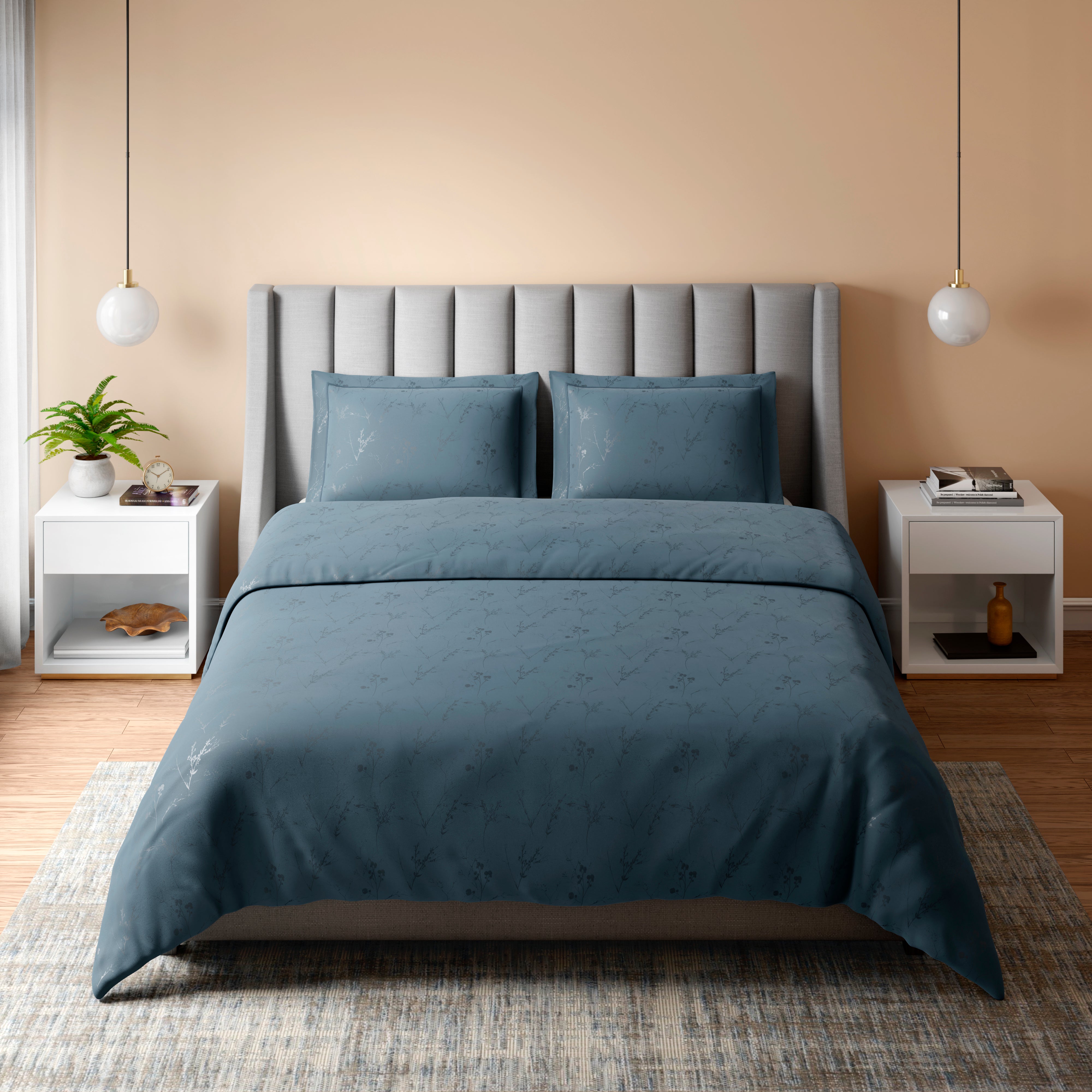 400 TC 100% Cotton Ellara Blue Bedsheet Set