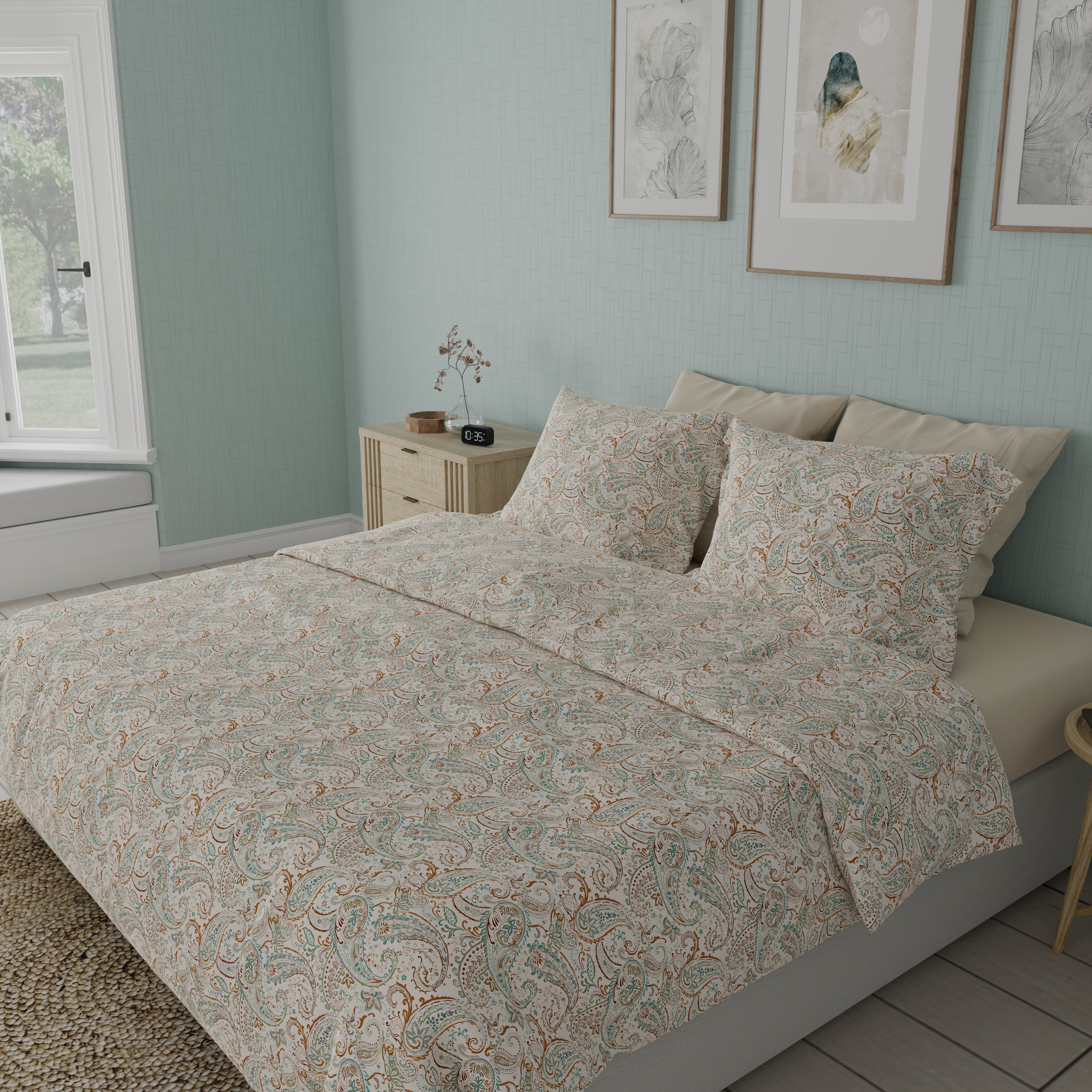 300 TC 100% Pure Cotton Paisley Paradise Brown Bedsheet Set
