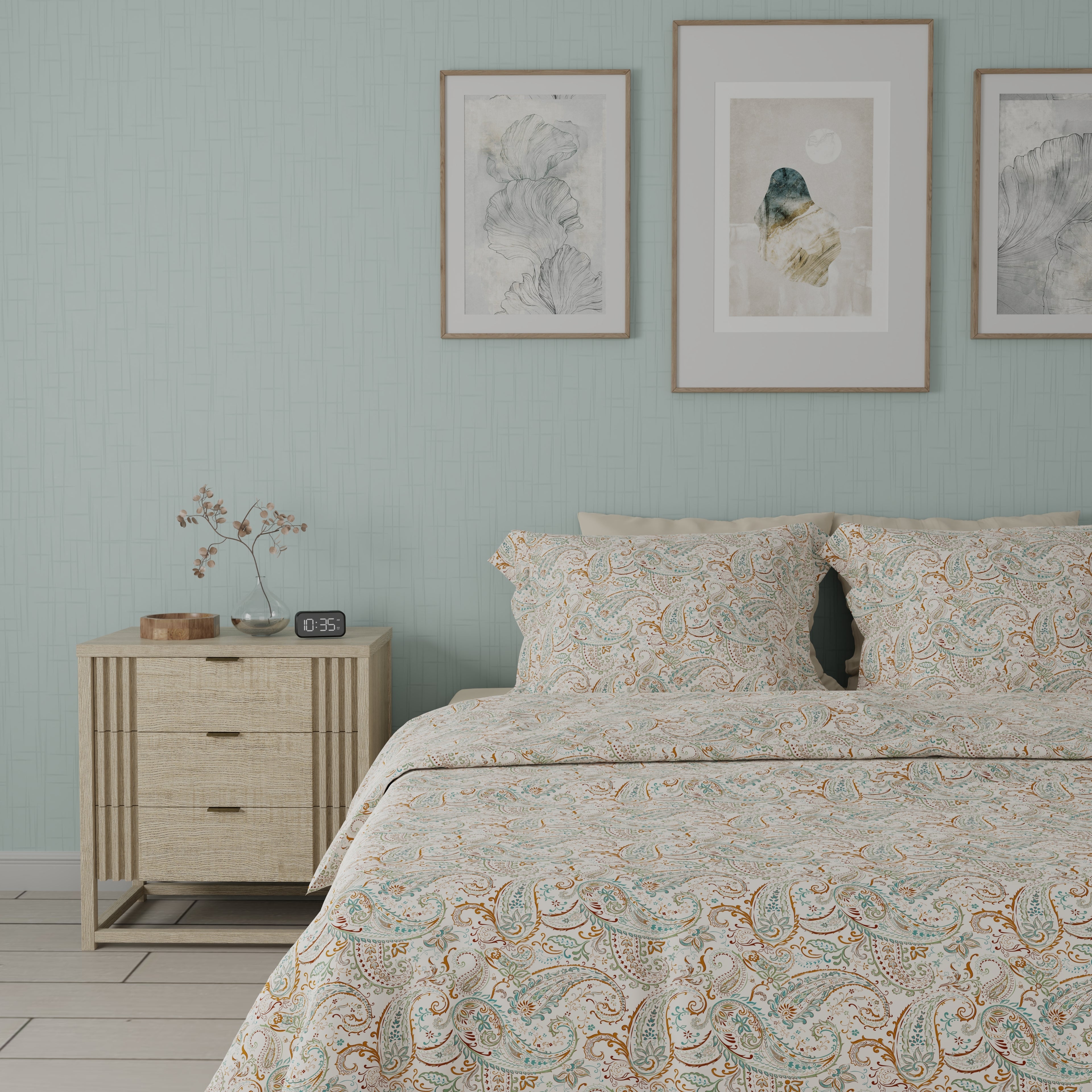 300 TC 100% Pure Cotton Paisley Paradise Brown Bedsheet Set