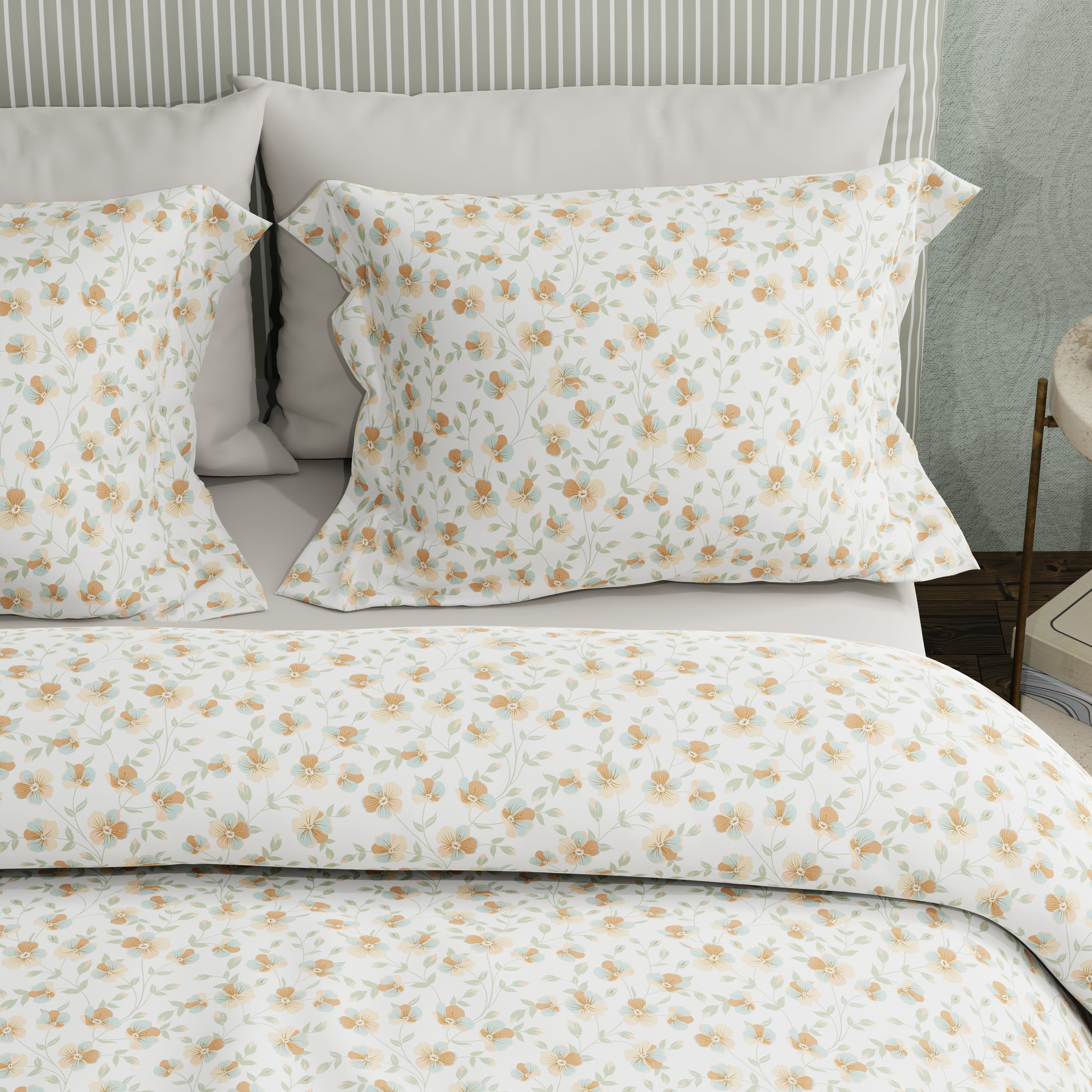 200 TC 100% Pure Cotton Petal Parade Blue Bedsheet Set