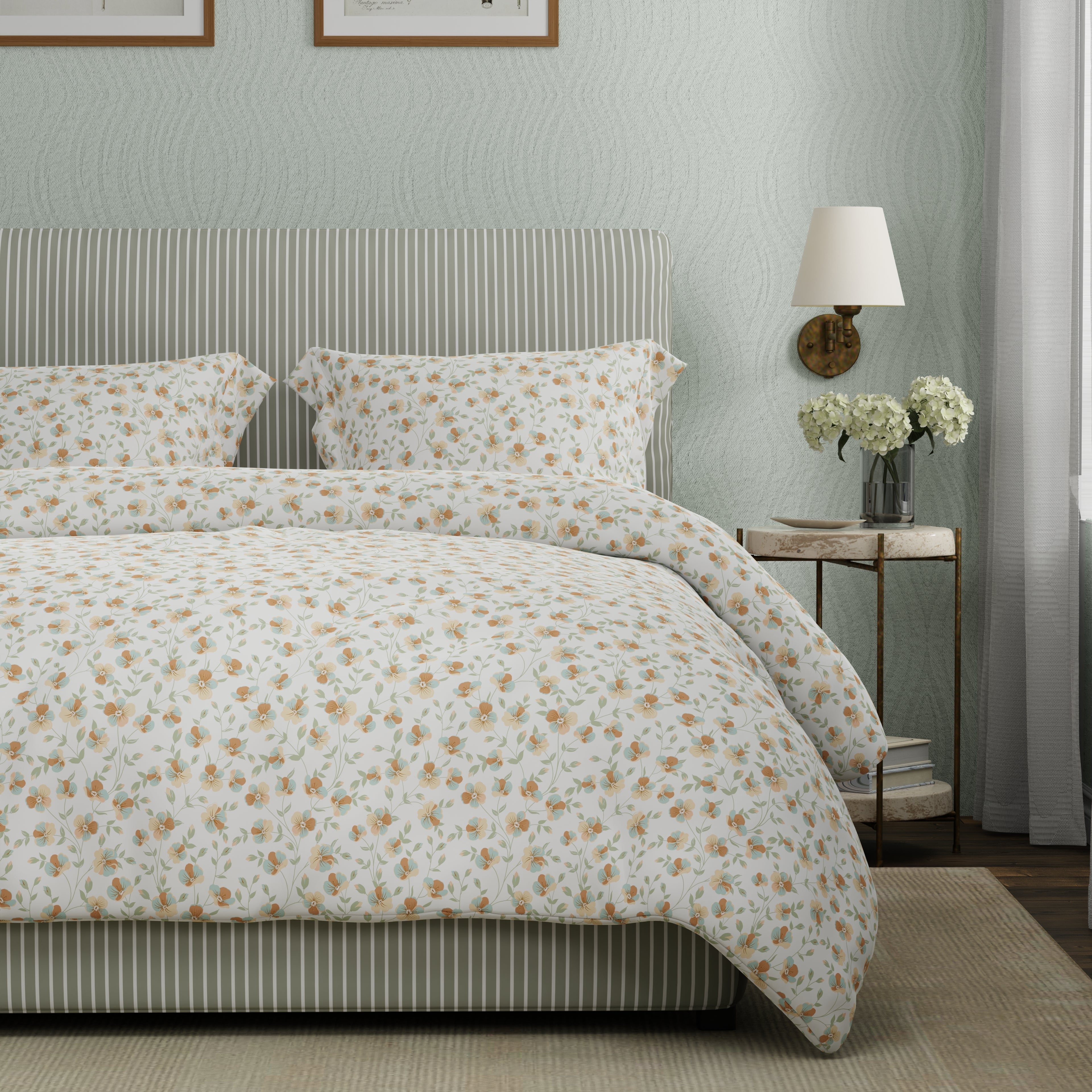 200 TC 100% Pure Cotton Petal Parade Blue Bedsheet Set