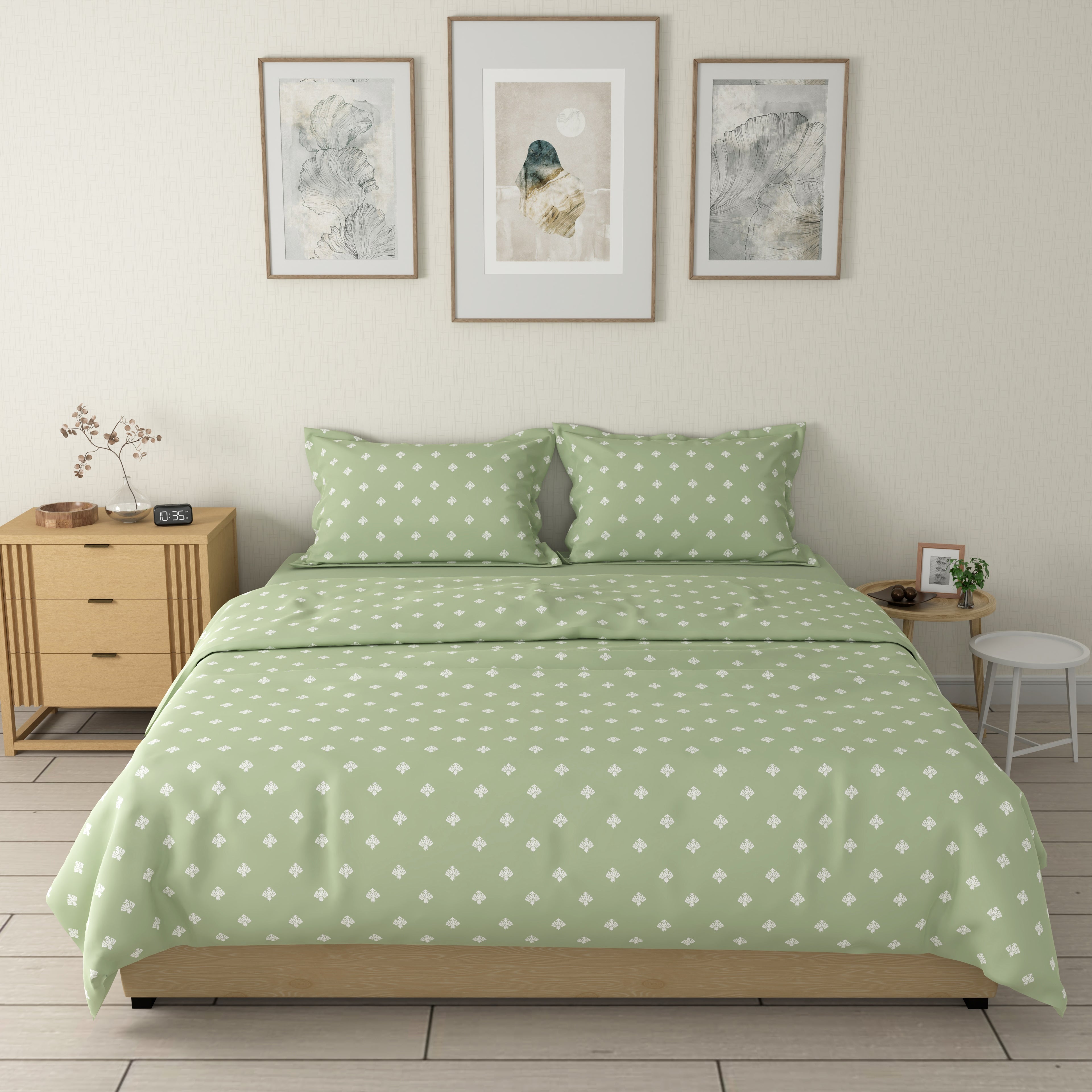 200 TC 100% Cotton Anika Green Bedsheet Set