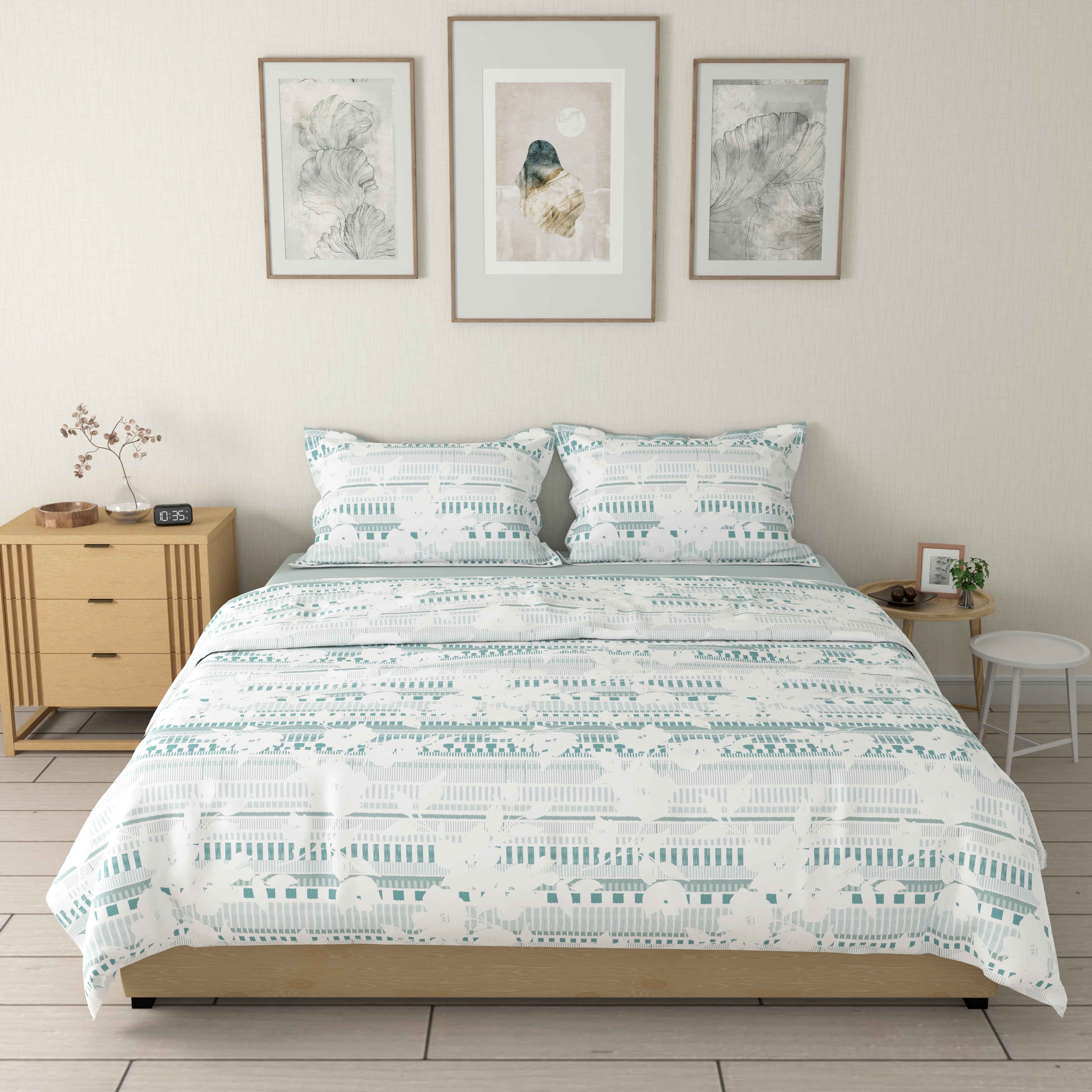 200 TC 100% Cotton Linea Bloom Jade Bedsheet Set