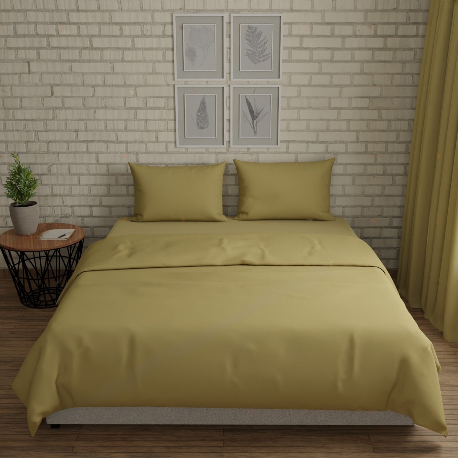 300 TC 100% Cotton Solid Dyed - Khaki Bedsheet Set