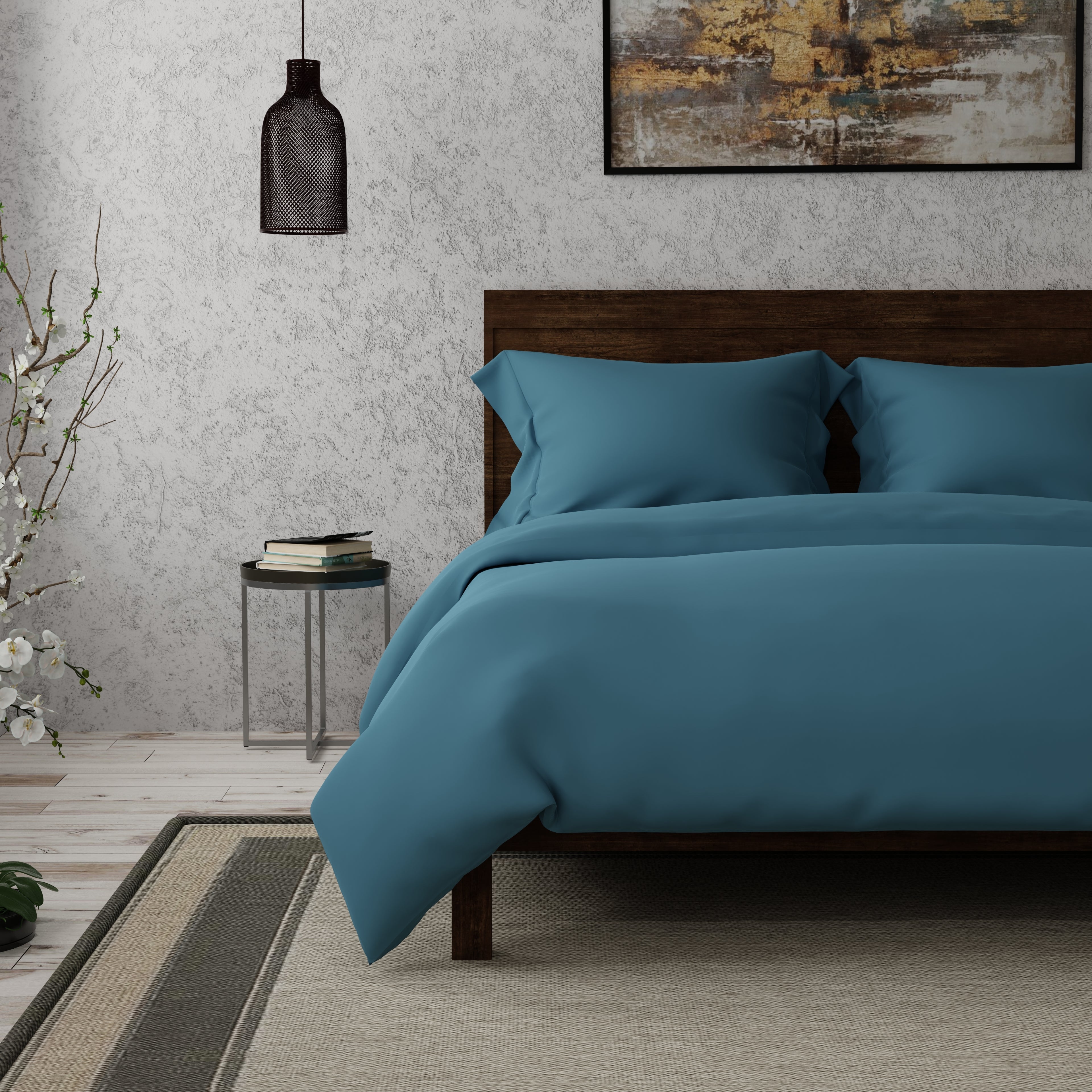 Swaas Organic 100% Pure Cotton Solid Dyed - Blue Bedsheet Set