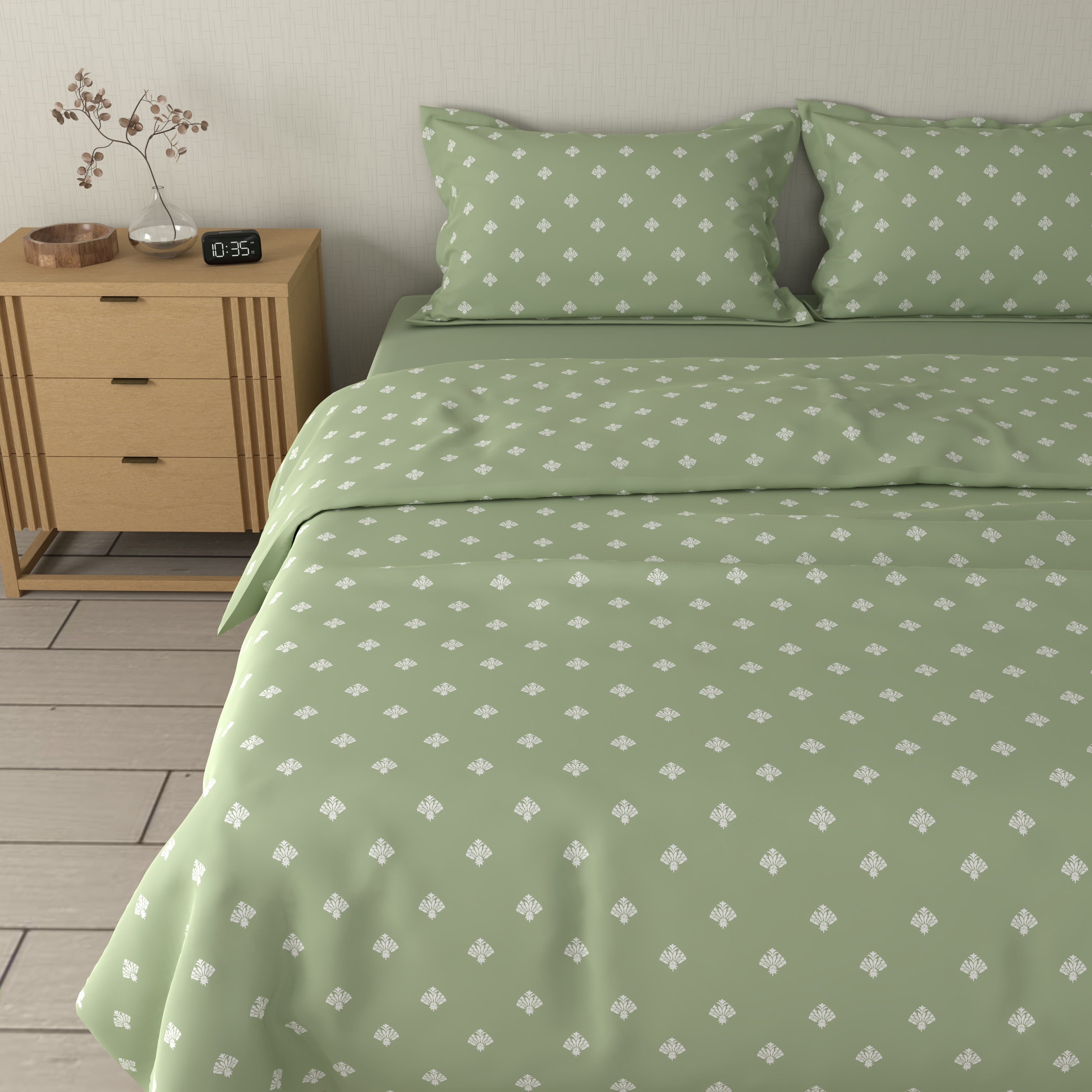 200 TC 100% Cotton Anika Green Bedsheet Set