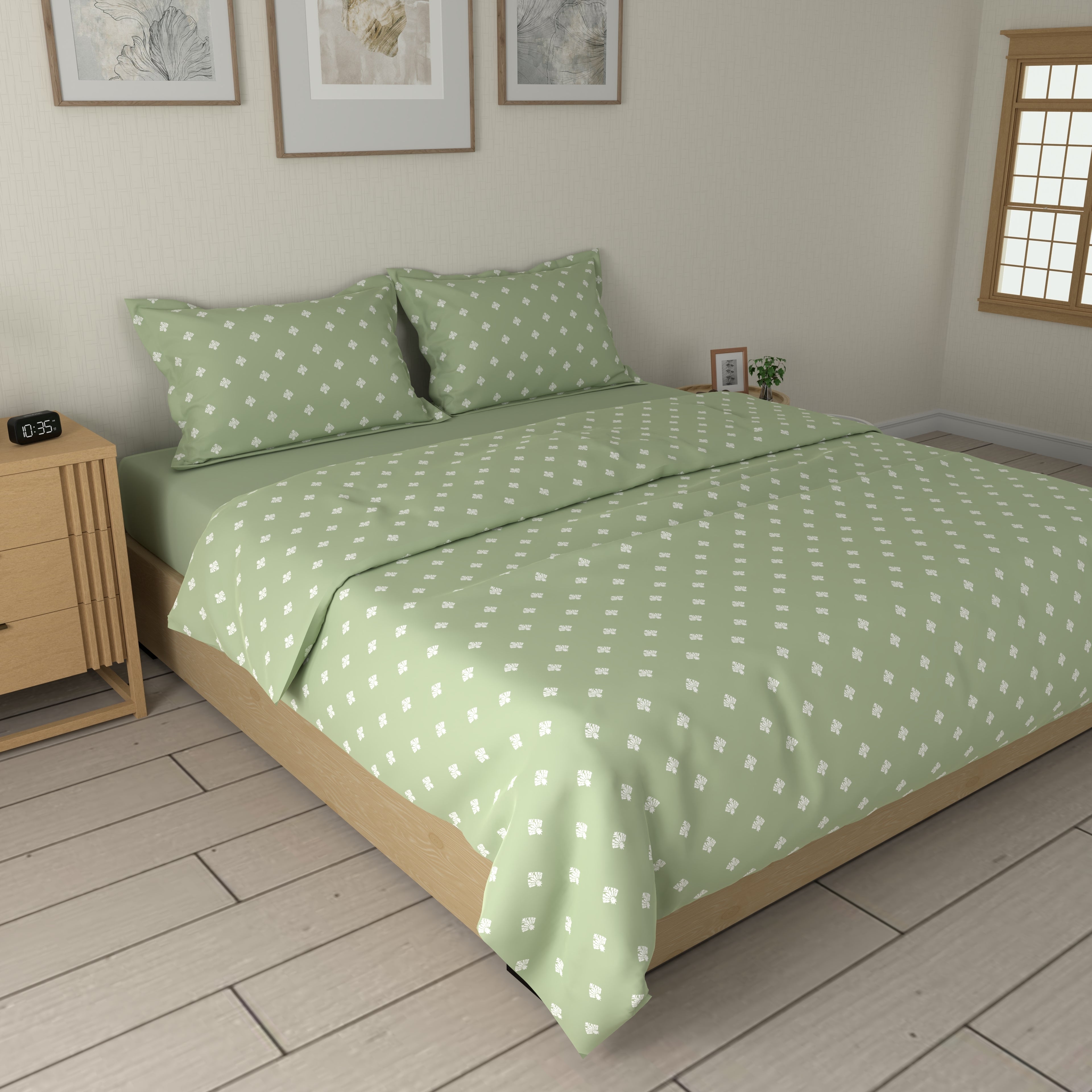 200 TC 100% Cotton Anika Green Bedsheet Set