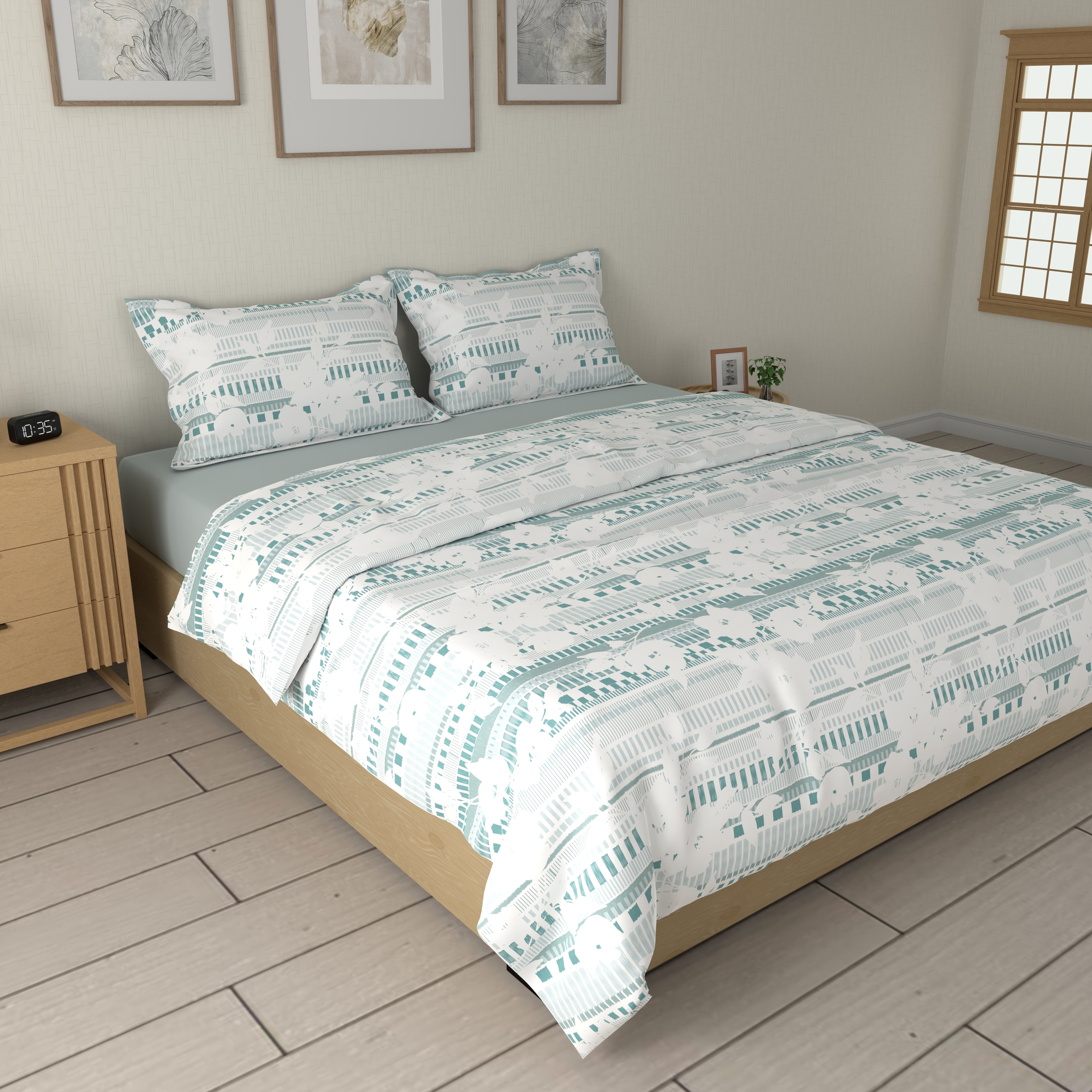 200 TC 100% Cotton Linea Bloom Jade Bedsheet Set