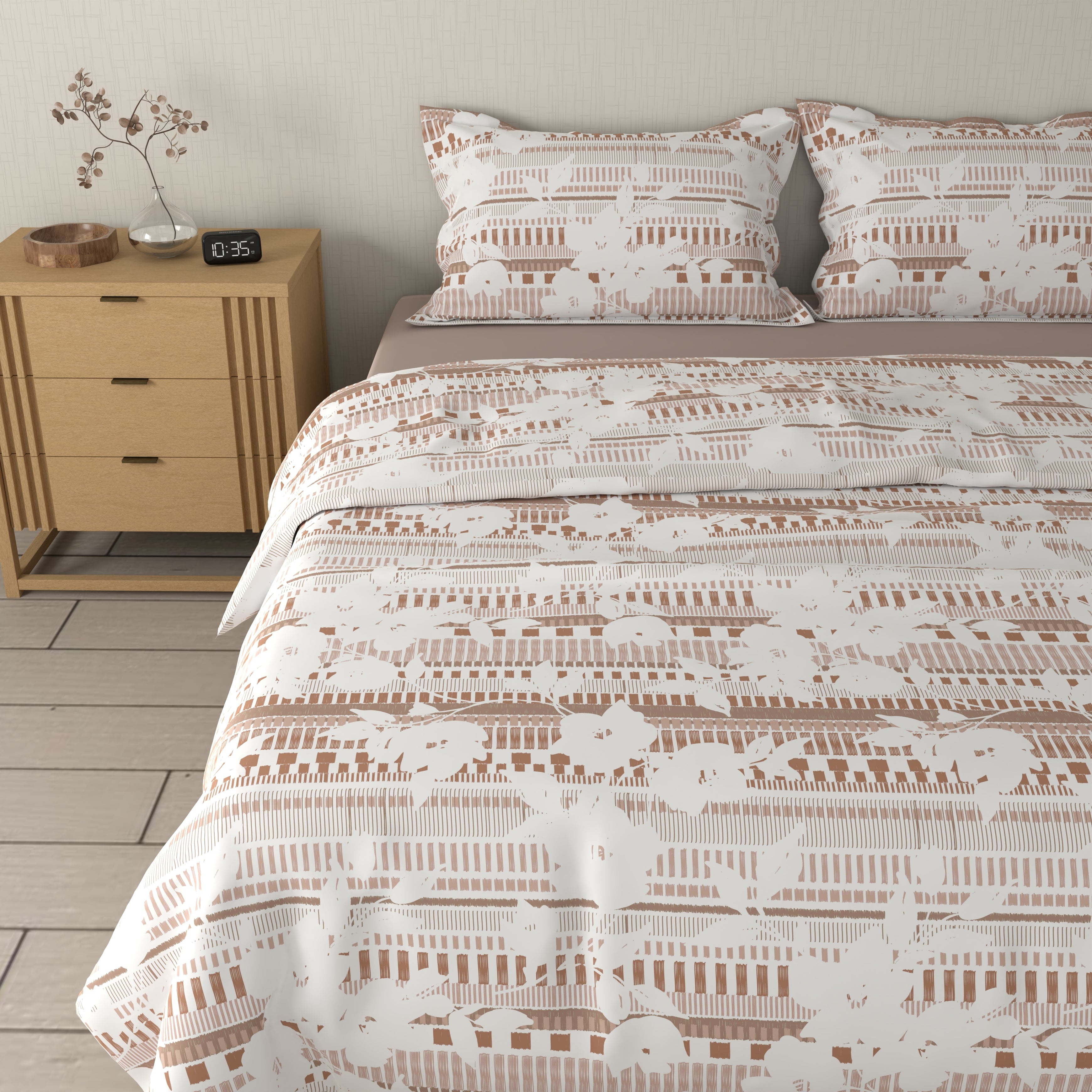 200 TC 100% Cotton Linea Bloom Rust Bedsheet Set