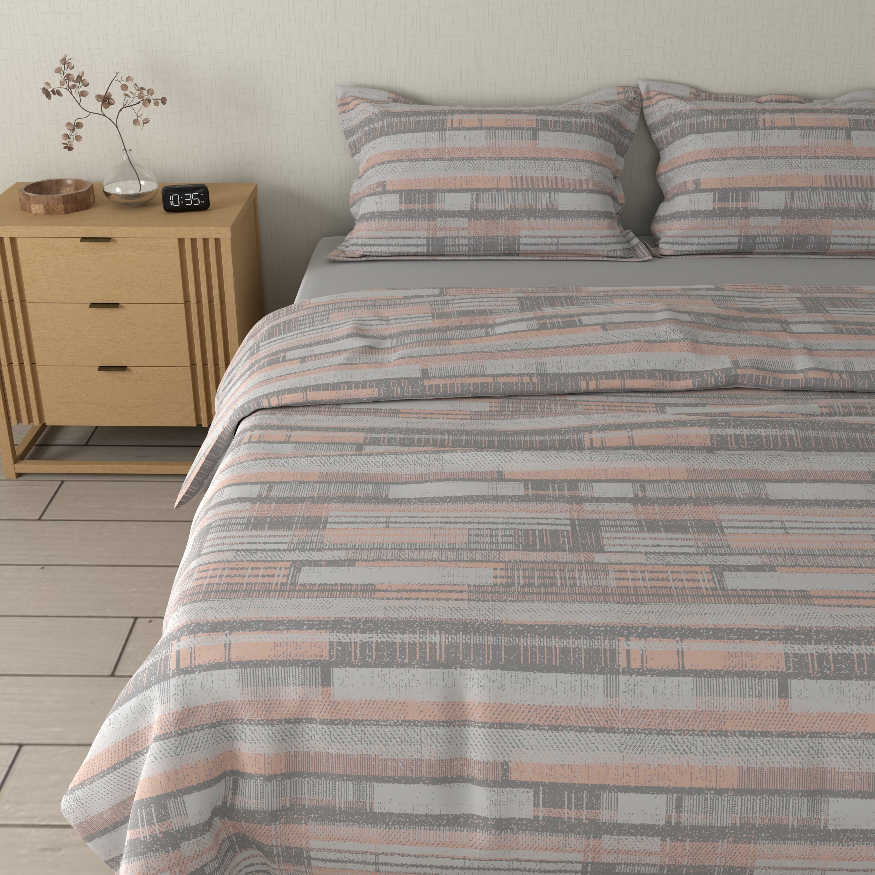 200 TC 100% Cotton Wazo Slate Grey Bedsheet Set