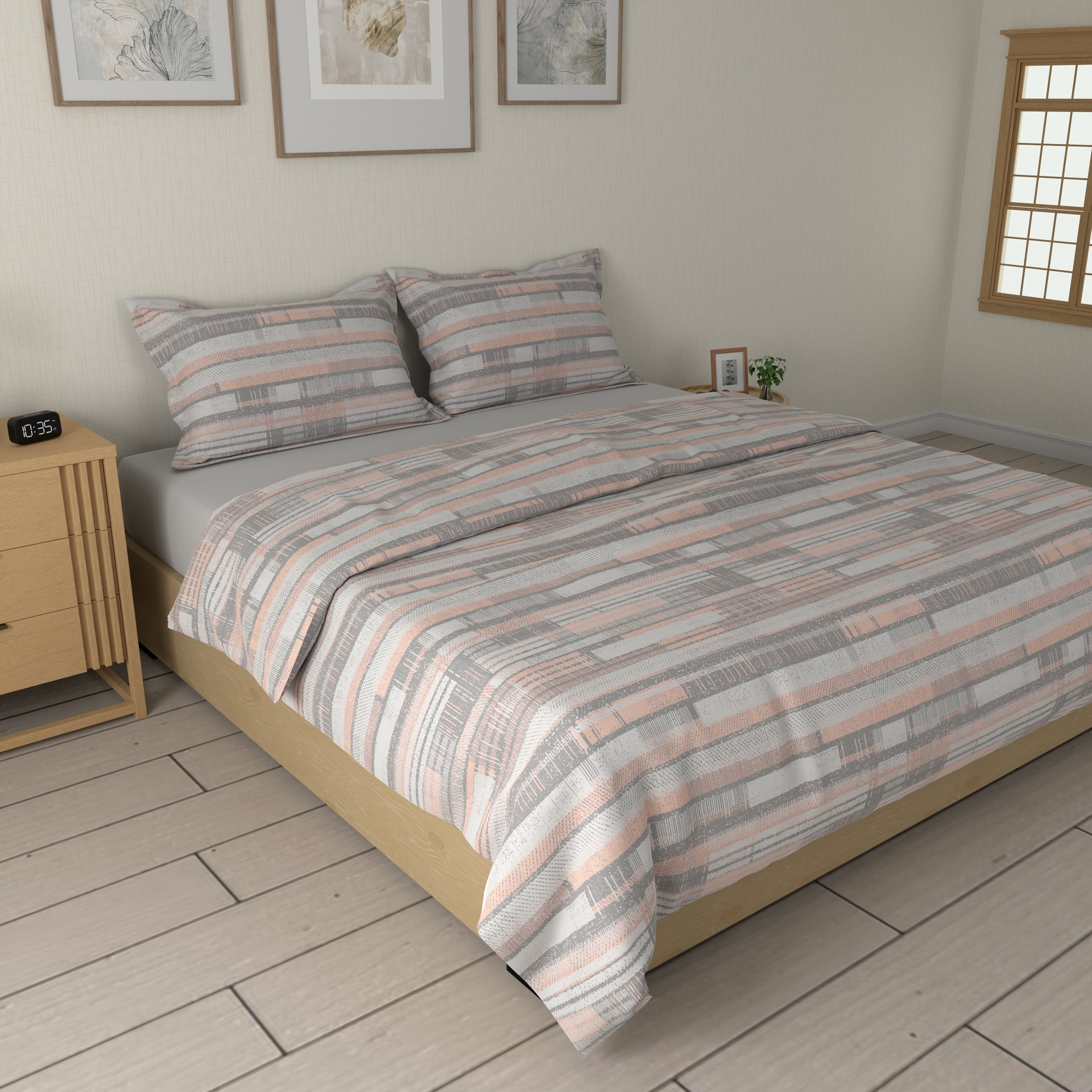 200 TC 100% Cotton Wazo Slate Grey Bedsheet Set