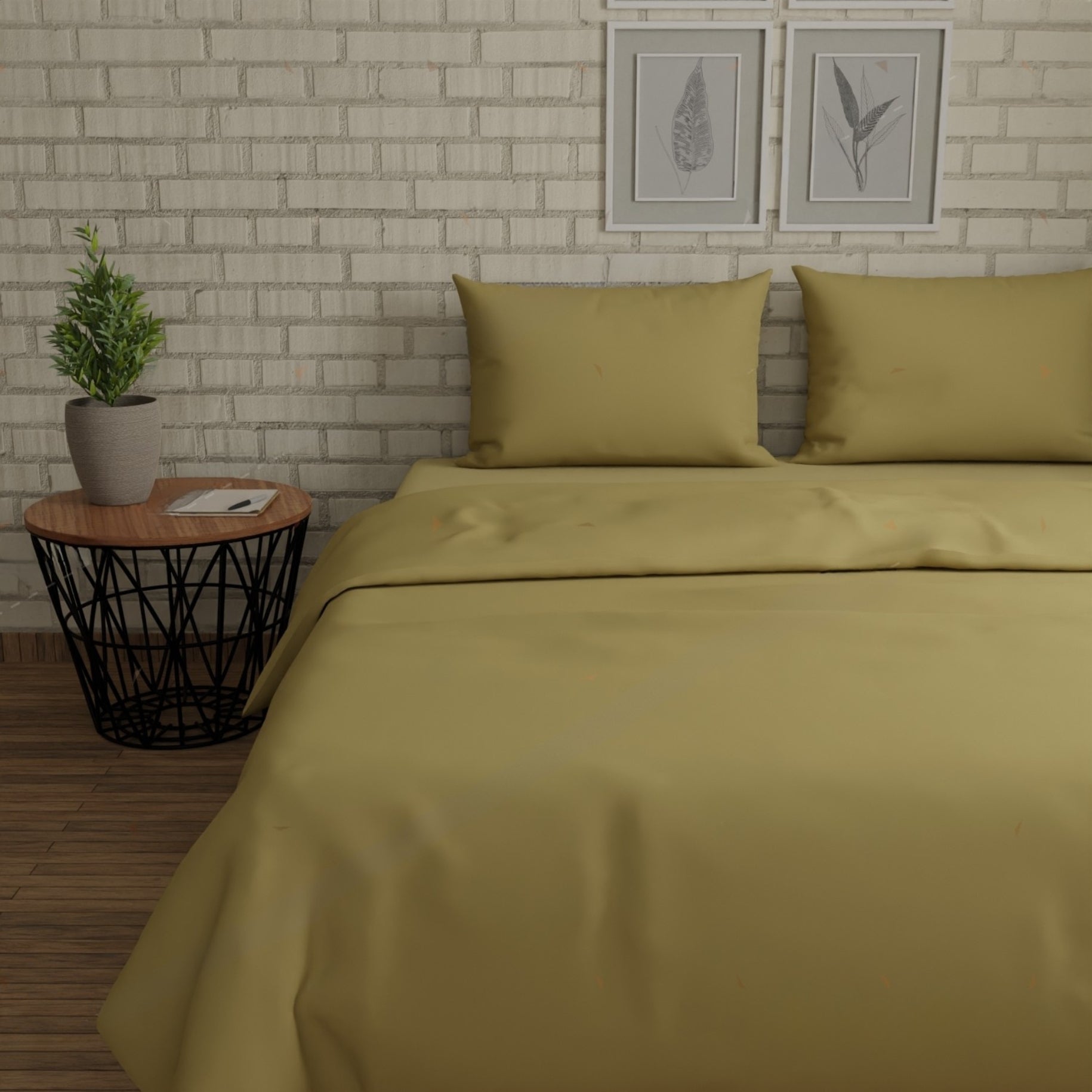 300 TC 100% Cotton Solid Dyed - Khaki Bedsheet Set