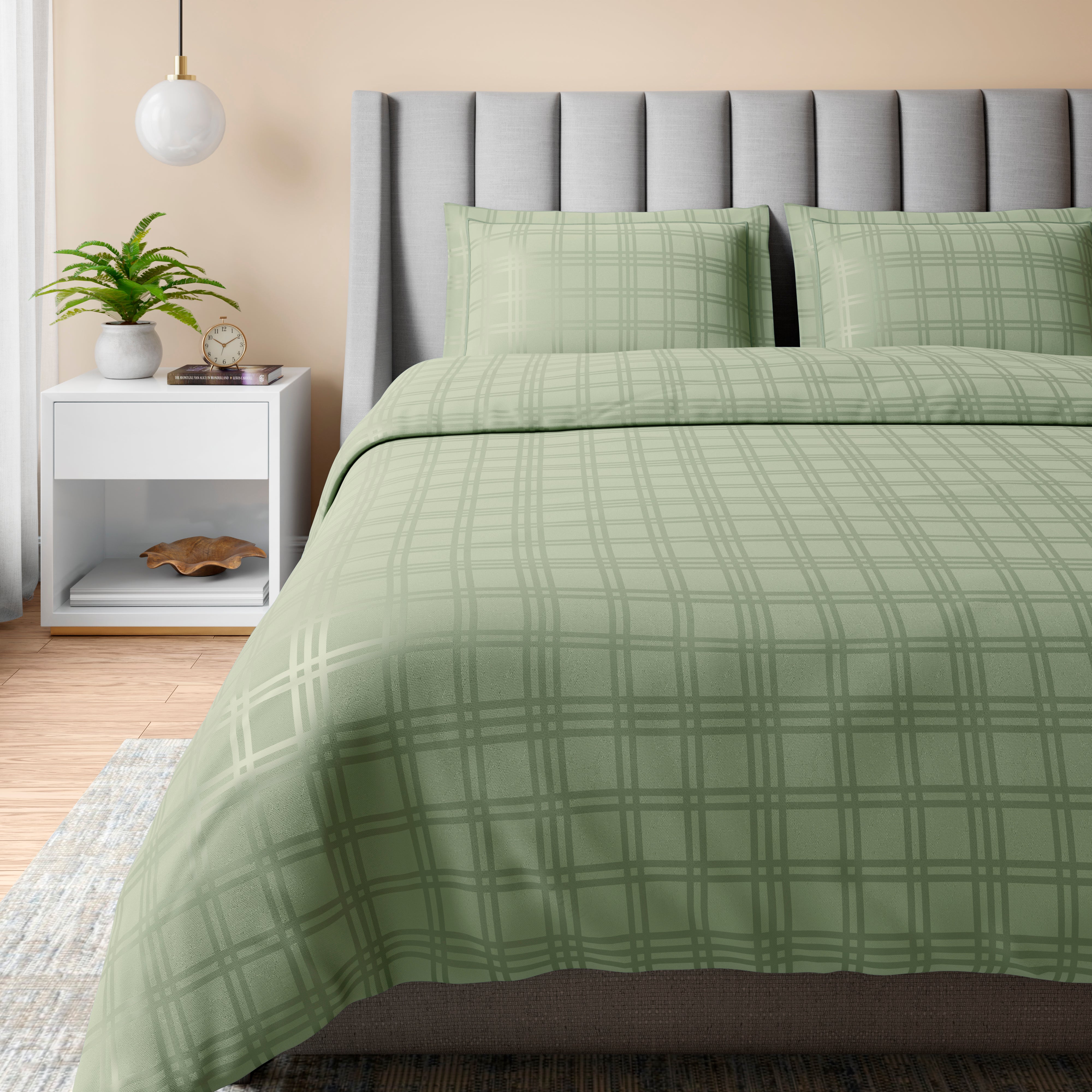 400 TC 100% Cotton Checks Green Bedsheet Set