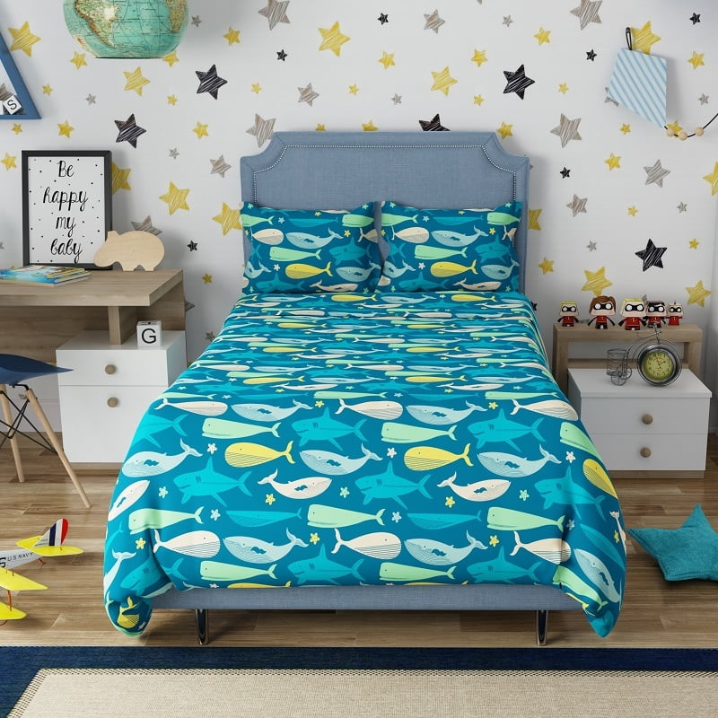 Blue Wonder 100% Pure Cotton Antimicrobial Kids  Bedsheet Set