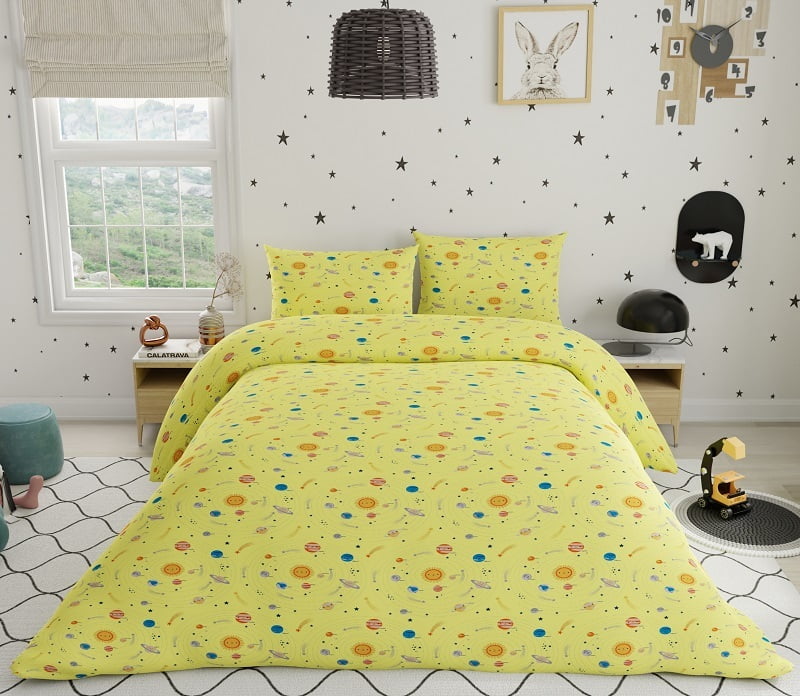 Space Galaxy 100% Pure Cotton Antimicrobial Kids  Bedsheet Set
